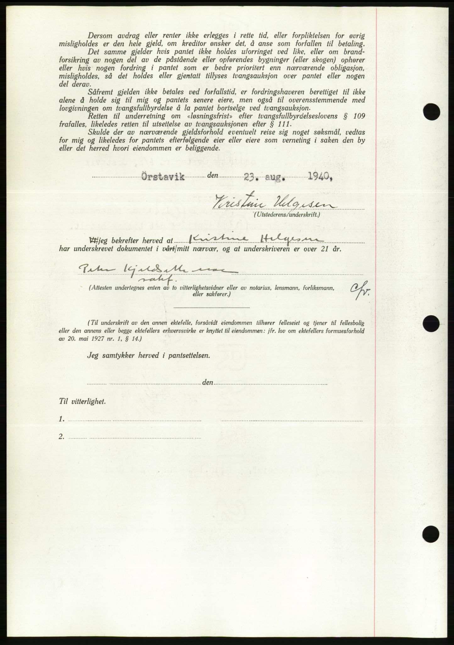 Søre Sunnmøre sorenskriveri, AV/SAT-A-4122/1/2/2C/L0070: Mortgage book no. 64, 1940-1941, Diary no: : 578/1940