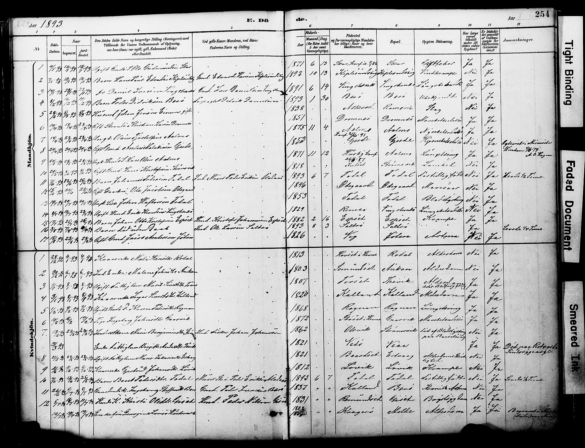 Ministerialprotokoller, klokkerbøker og fødselsregistre - Møre og Romsdal, AV/SAT-A-1454/578/L0907: Parish register (official) no. 578A06, 1887-1904, p. 254