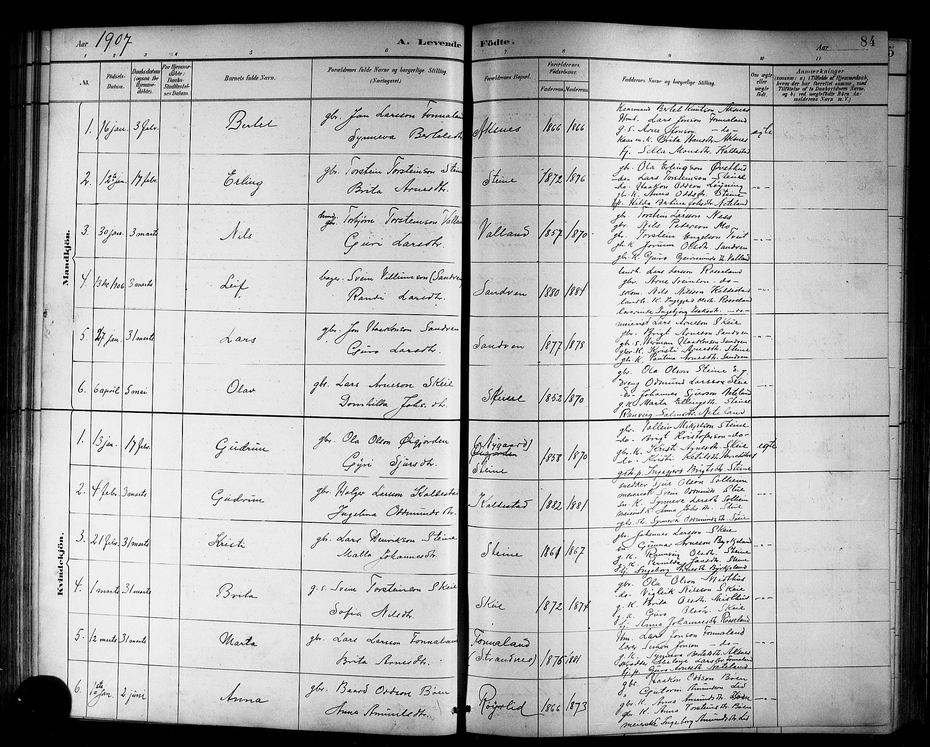 Kvam sokneprestembete, SAB/A-76201/H/Hab: Parish register (copy) no. B 3, 1884-1916, p. 84