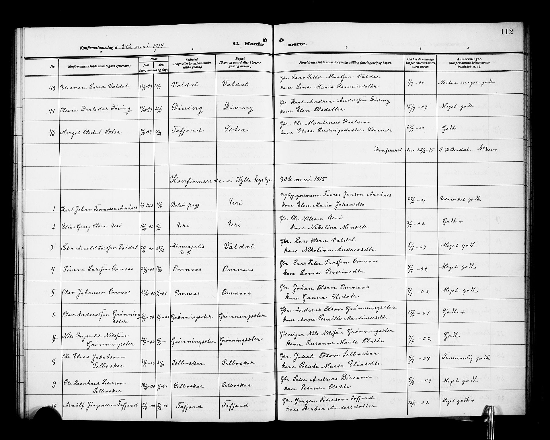 Ministerialprotokoller, klokkerbøker og fødselsregistre - Møre og Romsdal, SAT/A-1454/519/L0265: Parish register (copy) no. 519C06, 1911-1921, p. 112