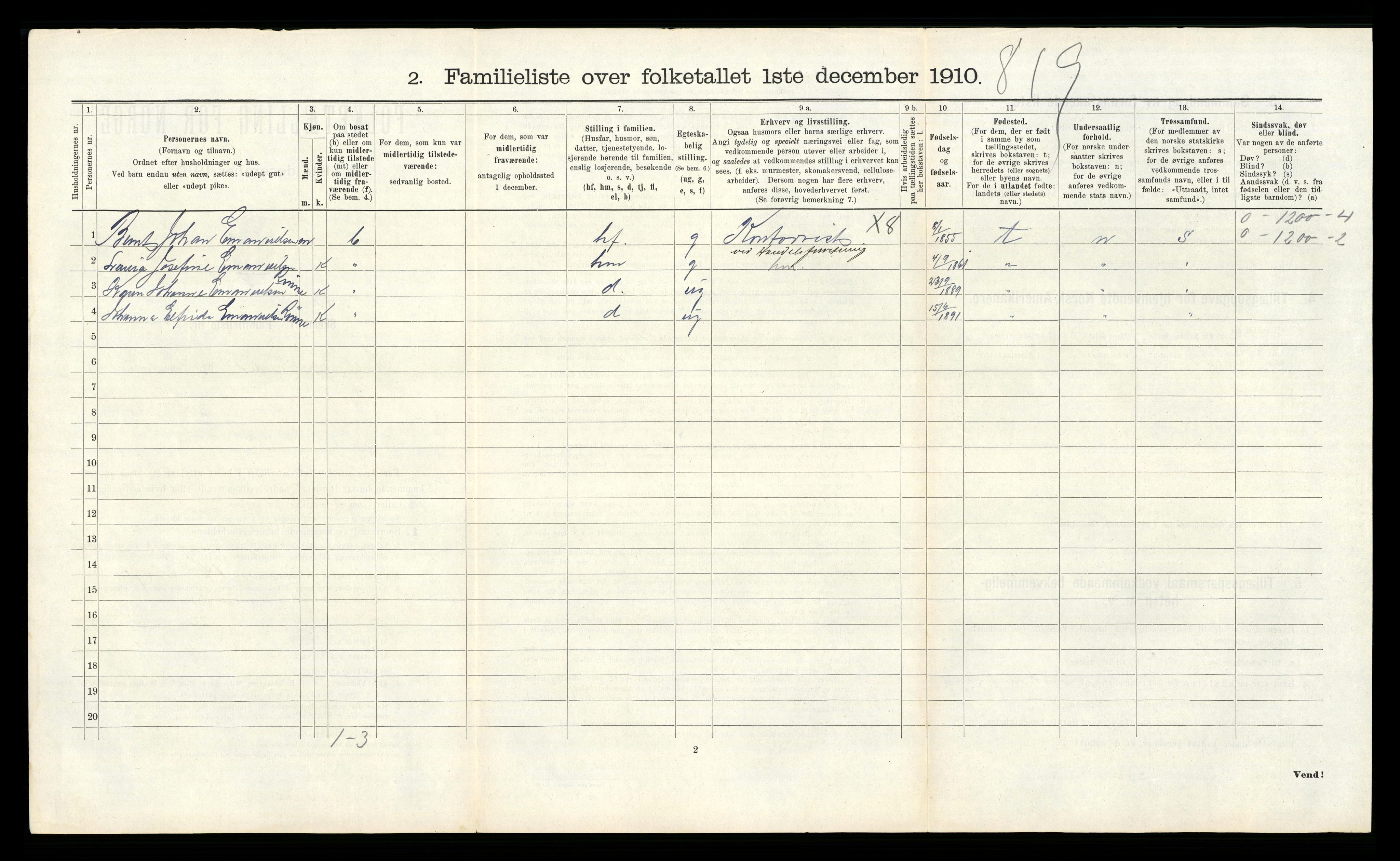 RA, 1910 census for Kristiansand, 1910, p. 791