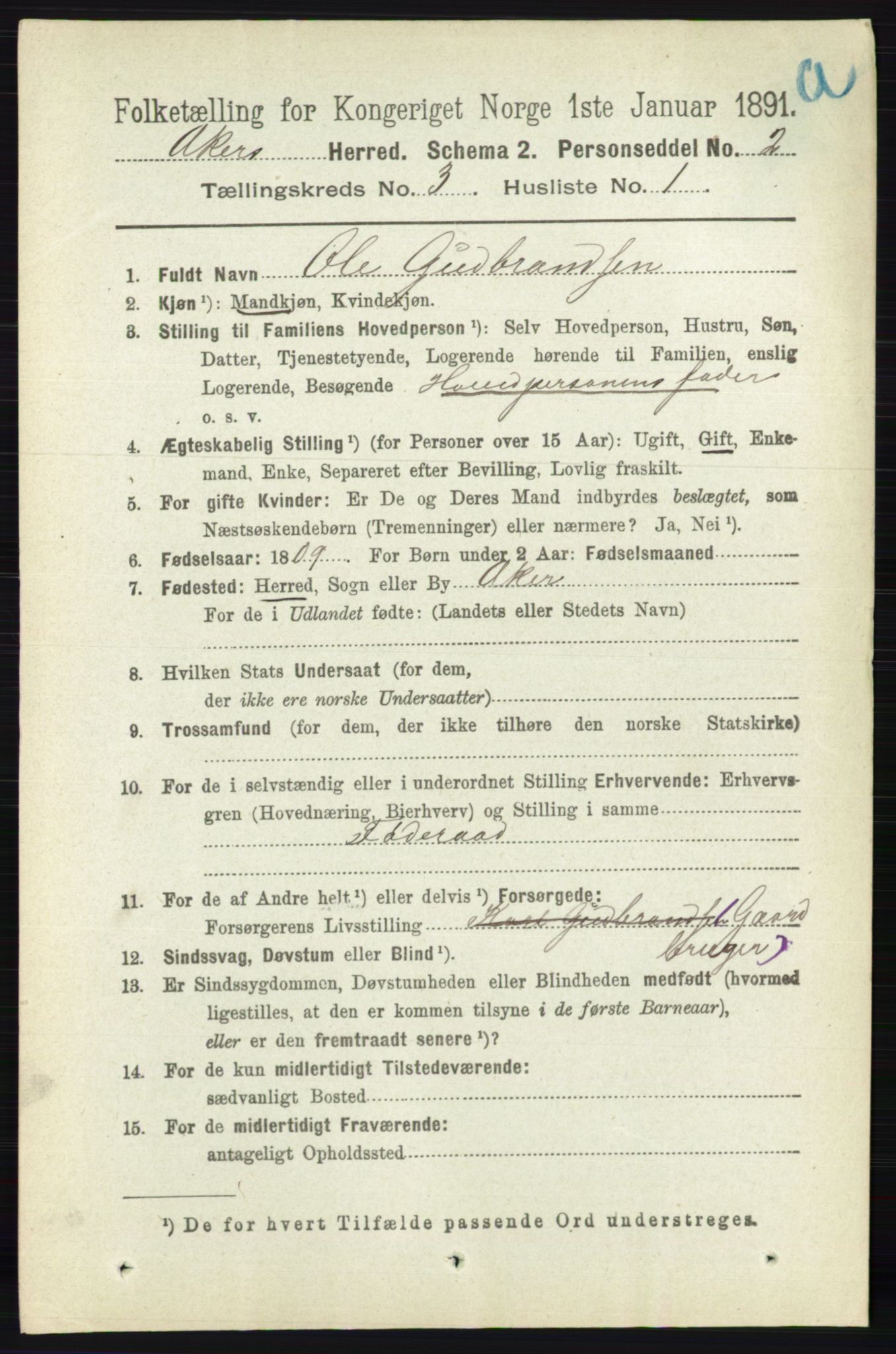 RA, 1891 census for 0218 Aker, 1891, p. 2930