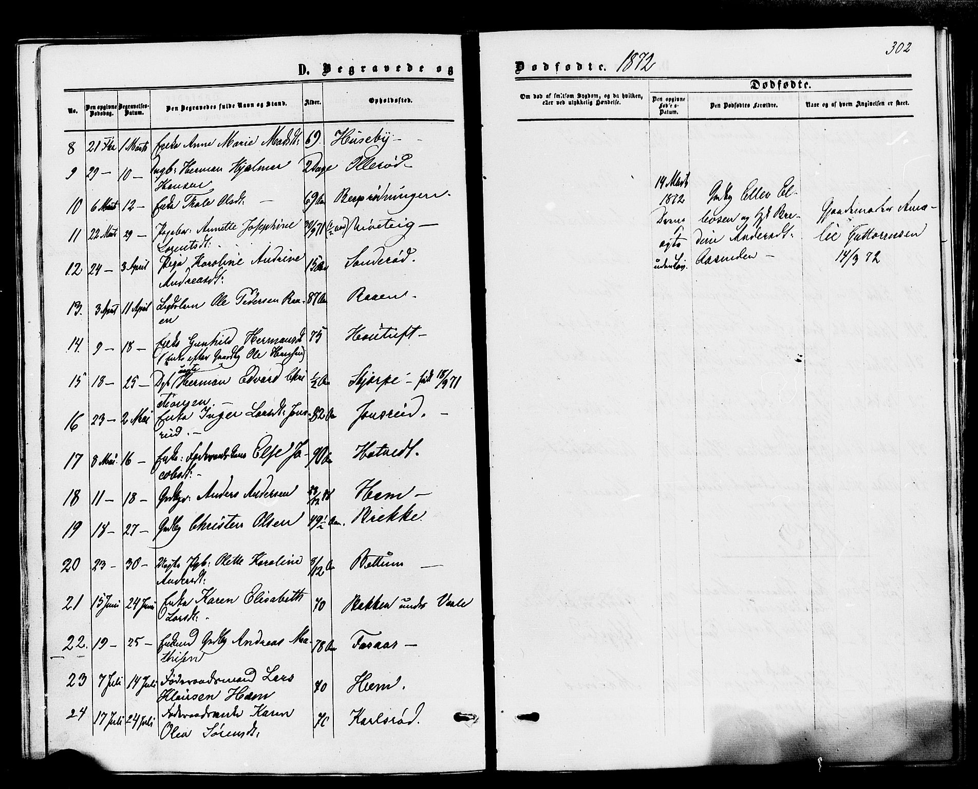 Våle kirkebøker, AV/SAKO-A-334/F/Fa/L0010: Parish register (official) no. I 10, 1861-1877, p. 302