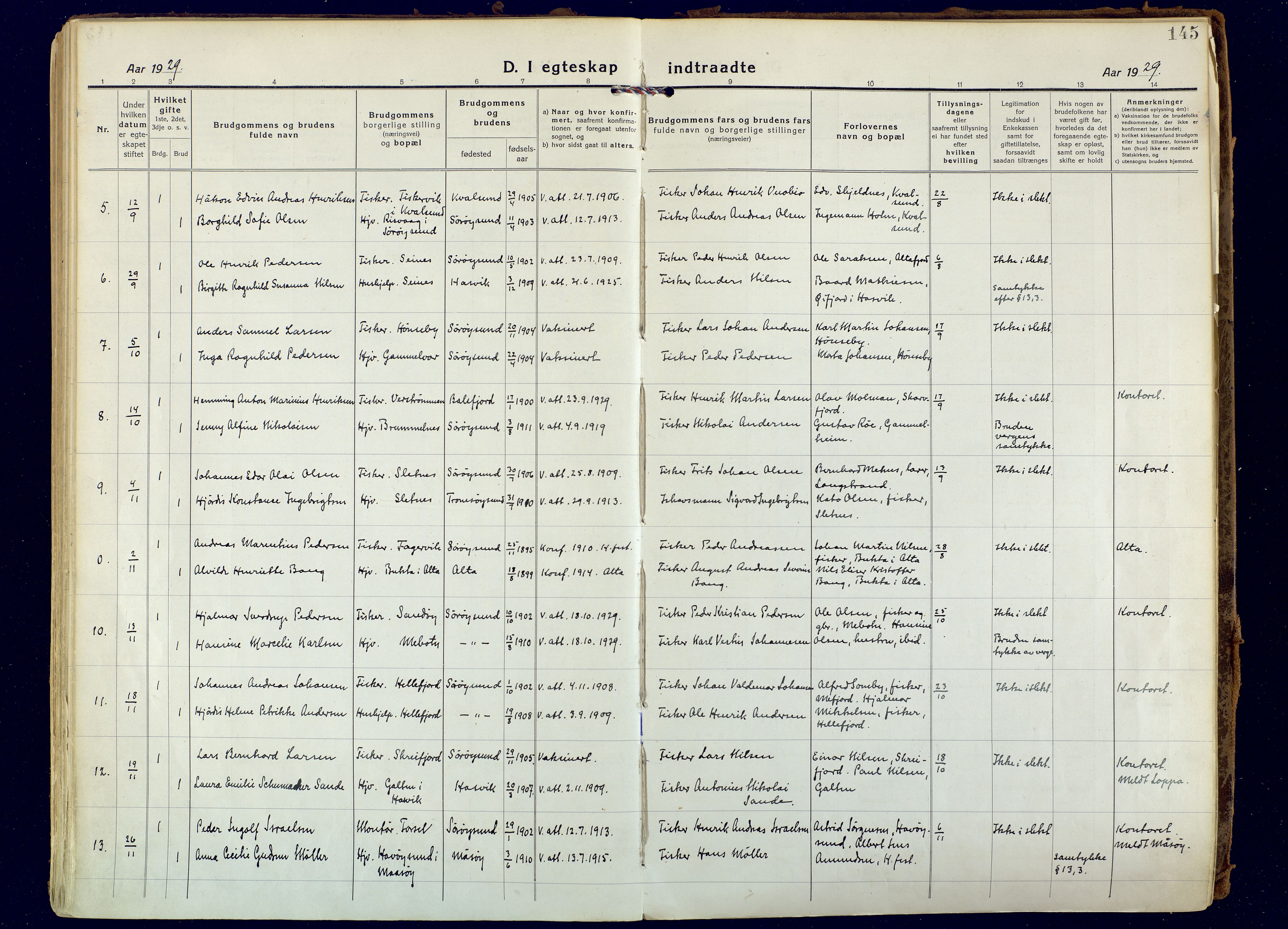 Hammerfest sokneprestkontor, AV/SATØ-S-1347/H/Ha/L0018.kirke: Parish register (official) no. 18, 1918-1933, p. 145