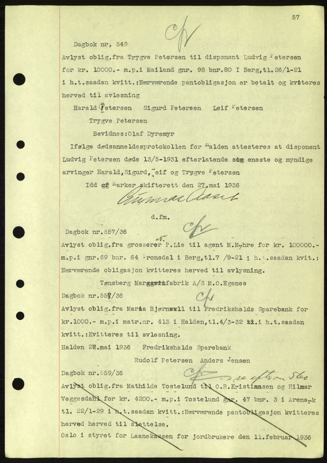 Idd og Marker sorenskriveri, AV/SAO-A-10283/G/Gb/Gbc/L0001: Mortgage book no. B1-3, 1936-1939, Diary no: : 549/1936