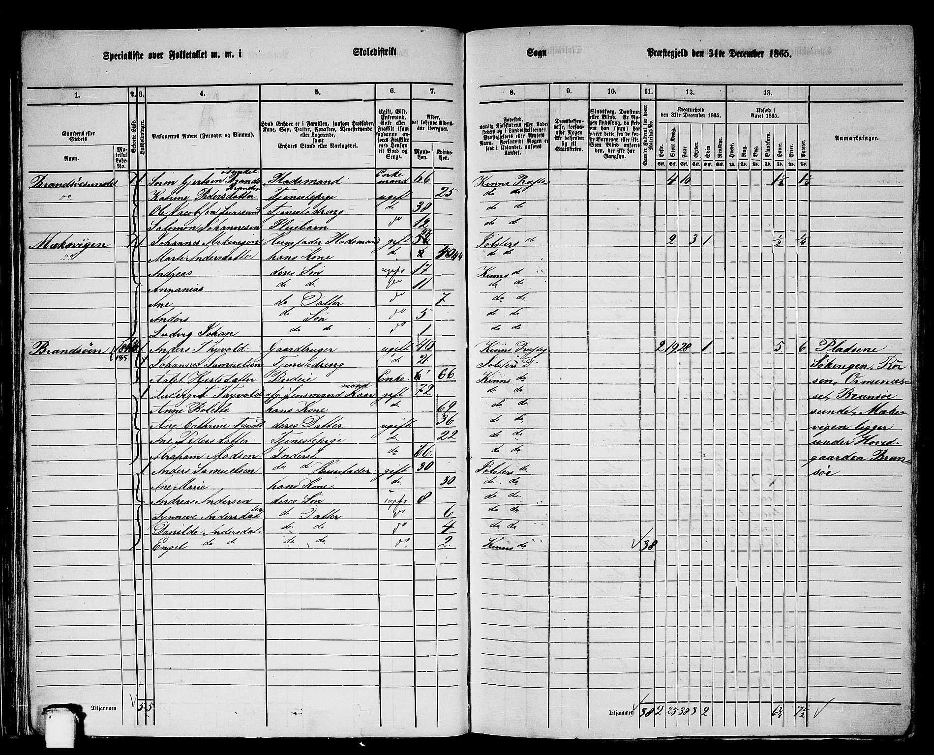 RA, 1865 census for Kinn, 1865, p. 52