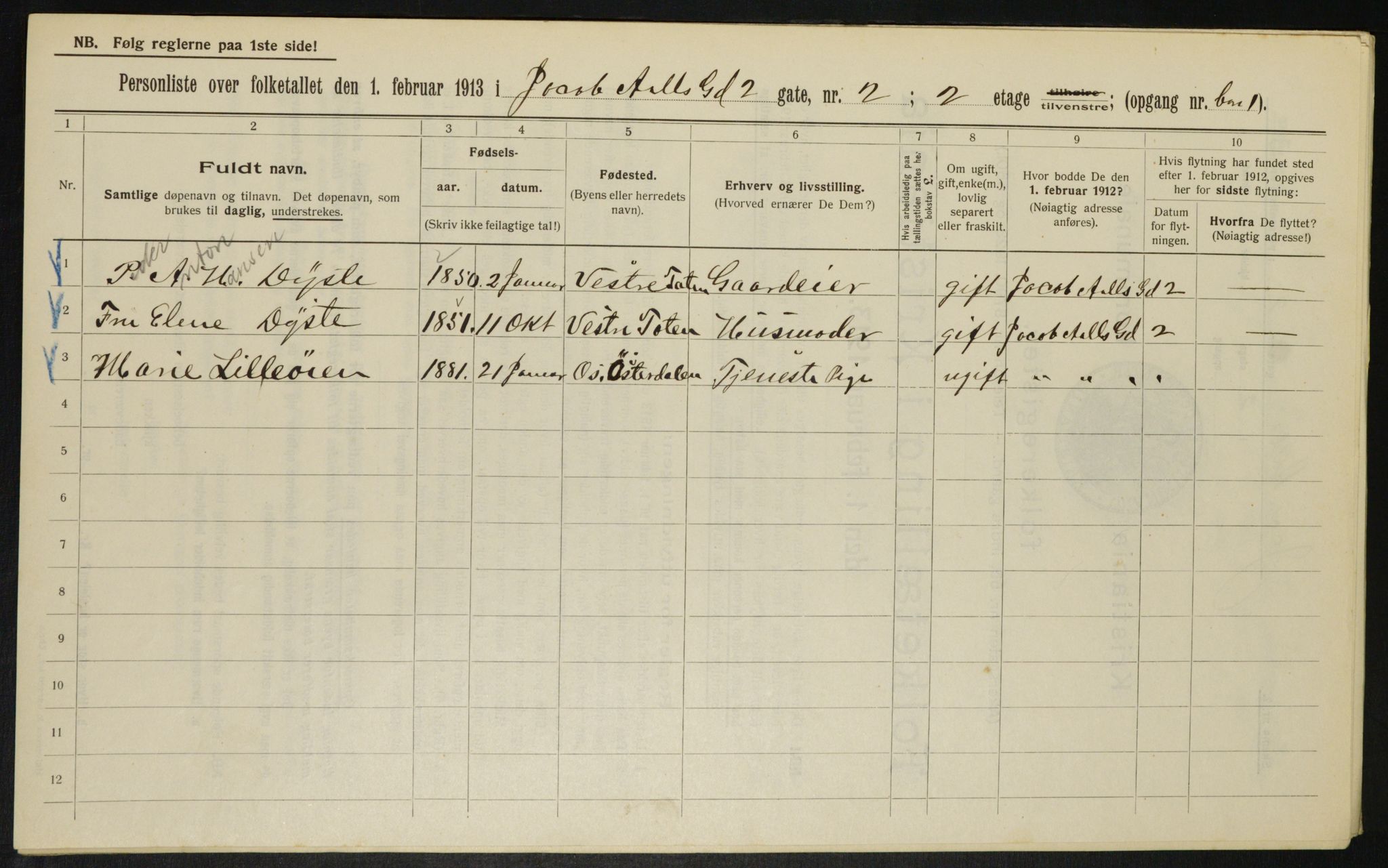 OBA, Municipal Census 1913 for Kristiania, 1913, p. 44516