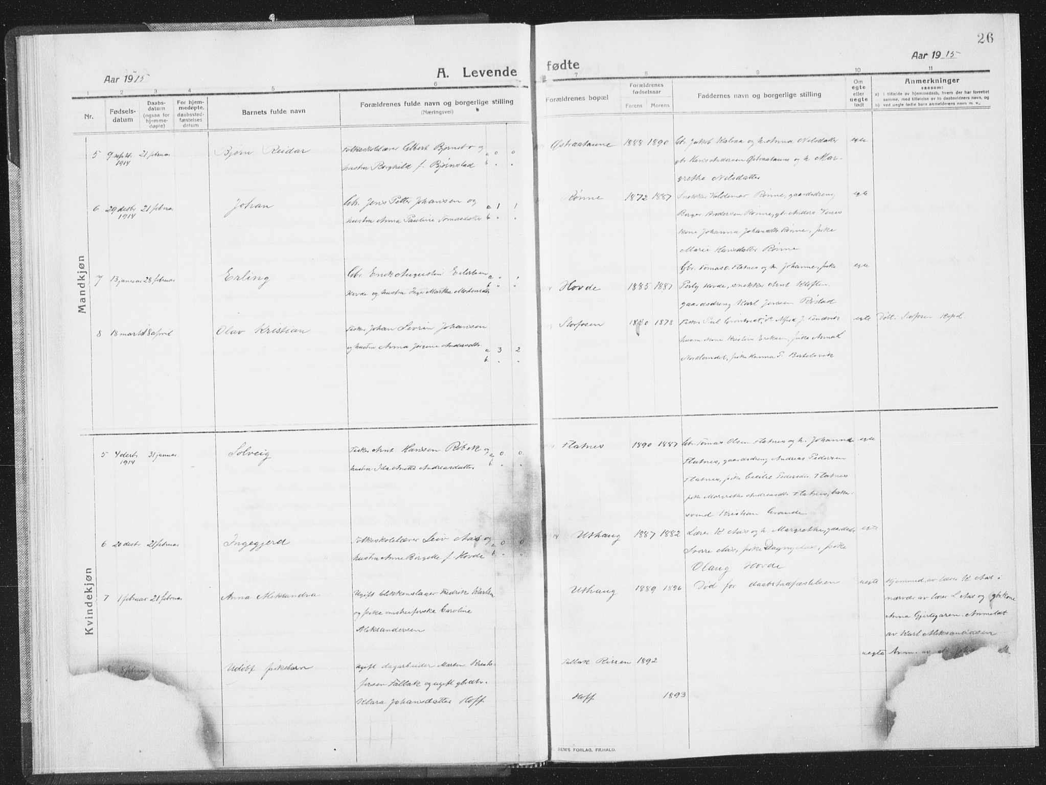 Ministerialprotokoller, klokkerbøker og fødselsregistre - Sør-Trøndelag, SAT/A-1456/659/L0747: Parish register (copy) no. 659C04, 1913-1938, p. 26