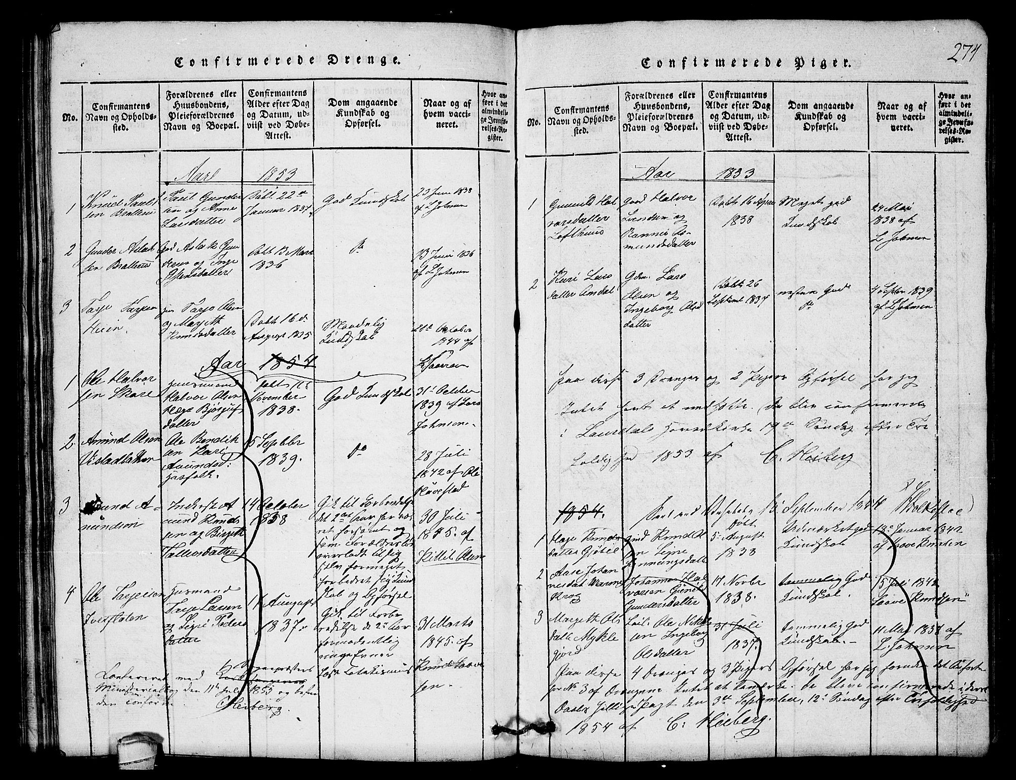 Lårdal kirkebøker, SAKO/A-284/G/Gb/L0001: Parish register (copy) no. II 1, 1815-1865, p. 274