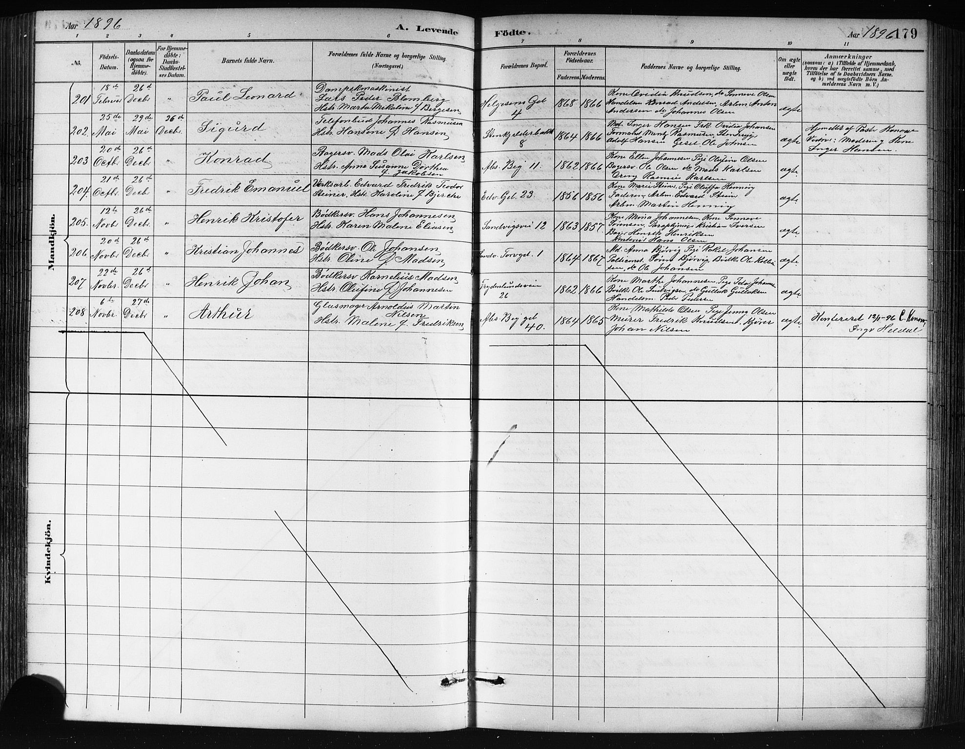 Sandviken Sokneprestembete, SAB/A-77601/H/Hb/L0002: Parish register (copy) no. A 3, 1888-1902, p. 179