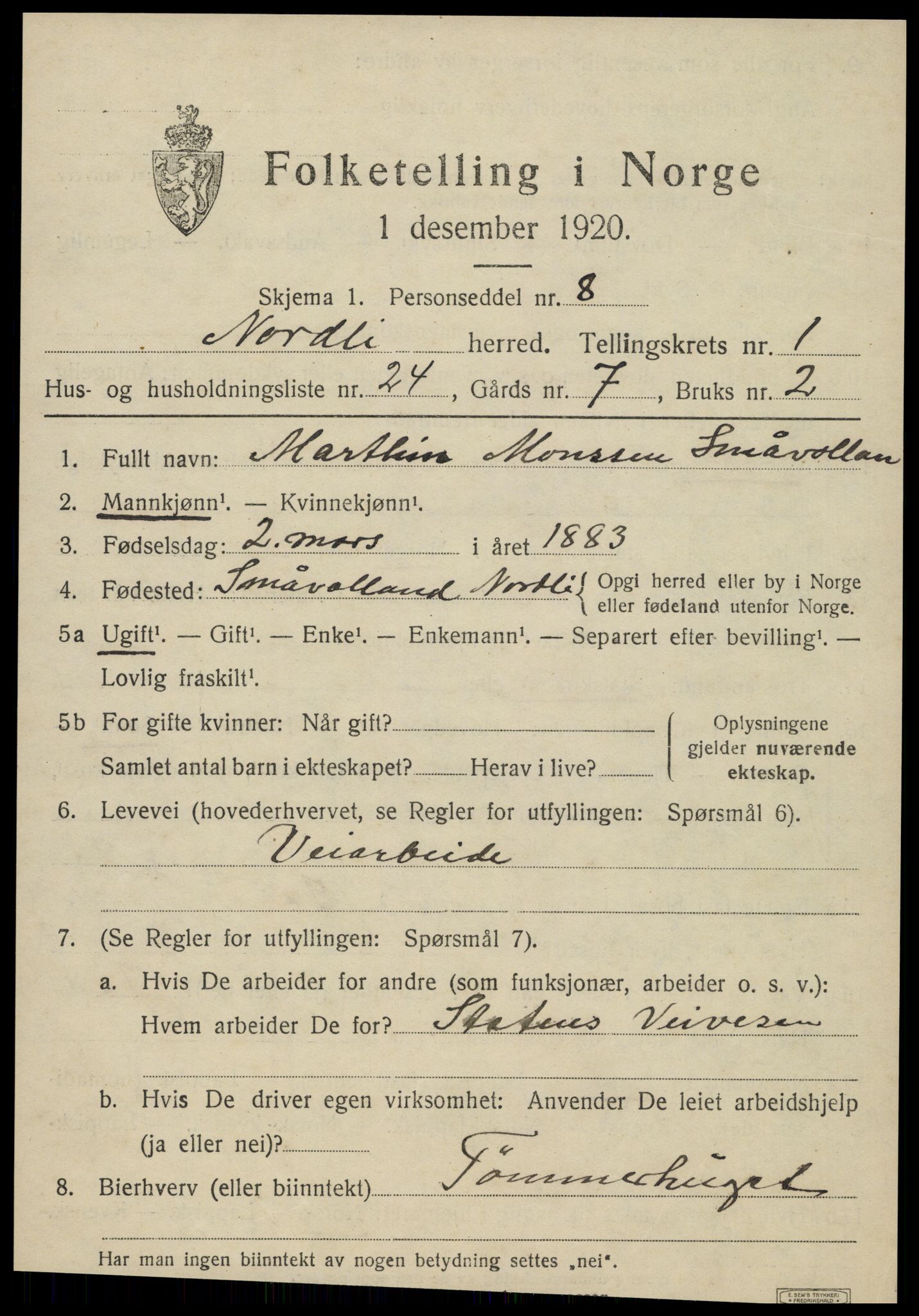 SAT, 1920 census for Nordli, 1920, p. 715