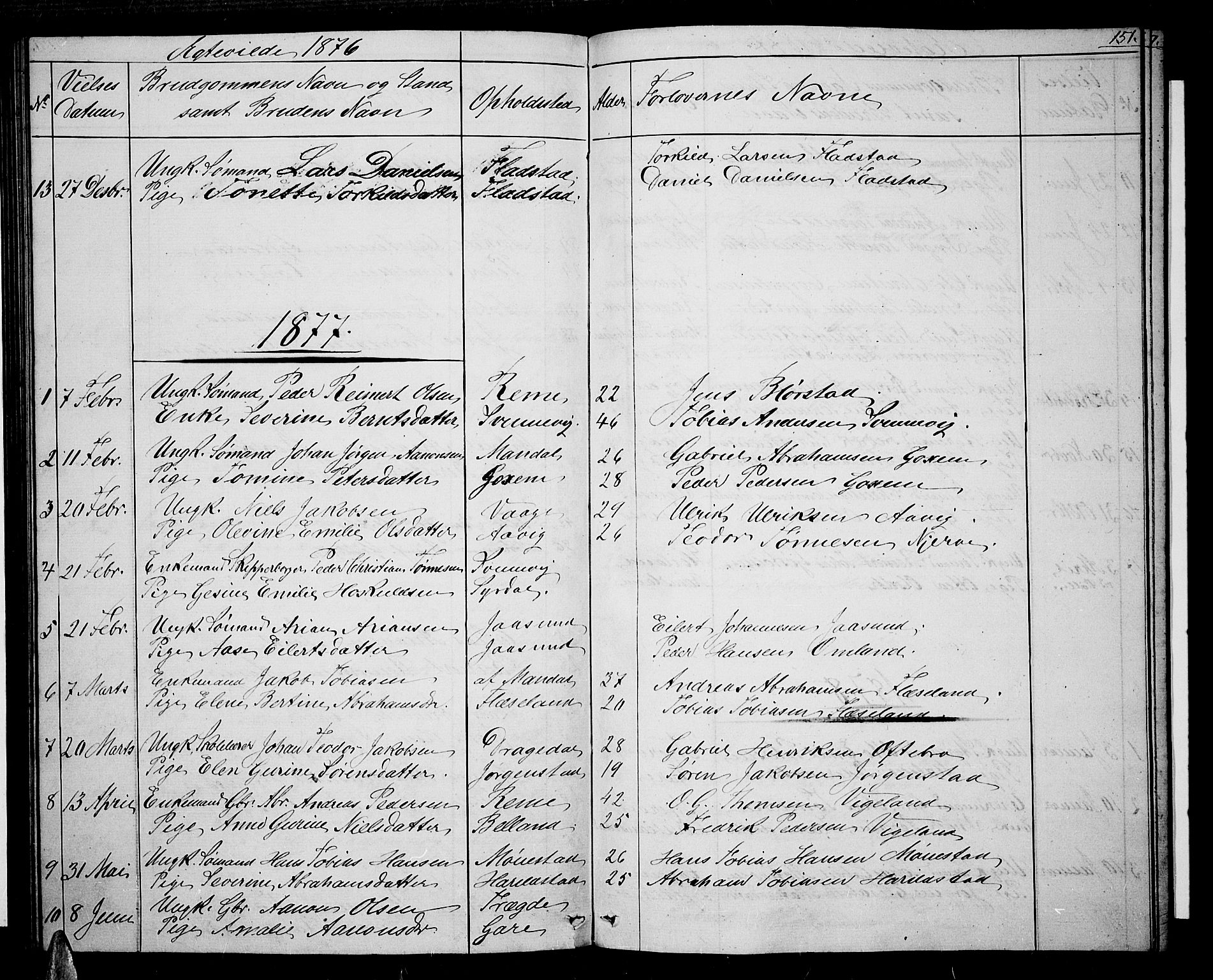 Sør-Audnedal sokneprestkontor, SAK/1111-0039/F/Fb/Fba/L0002: Parish register (copy) no. B 2, 1853-1878, p. 151