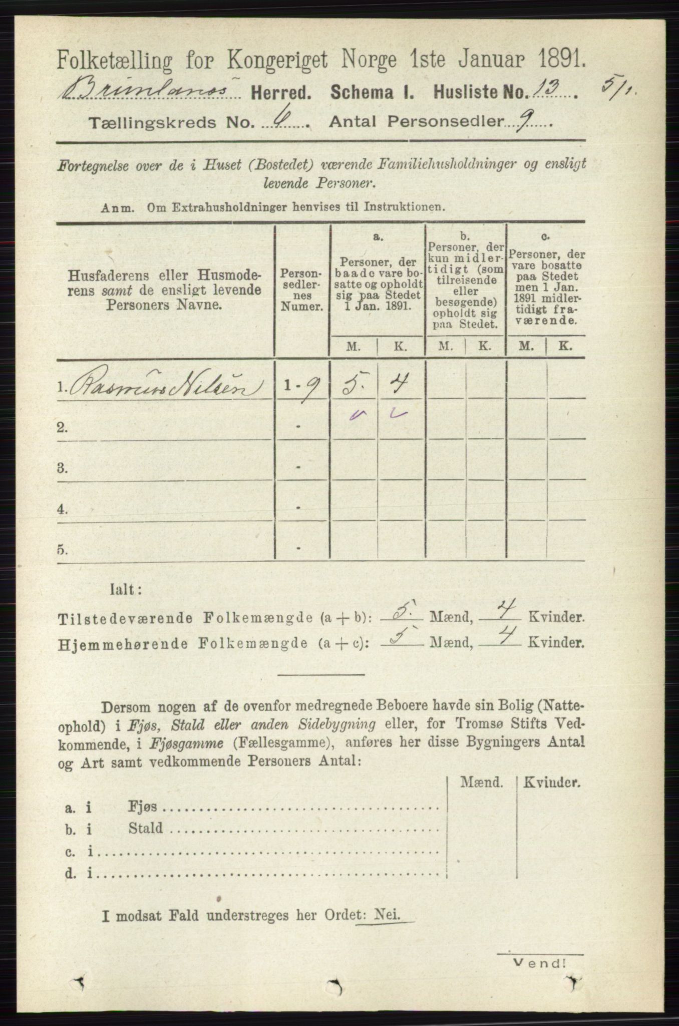 RA, 1891 census for 0726 Brunlanes, 1891, p. 2586