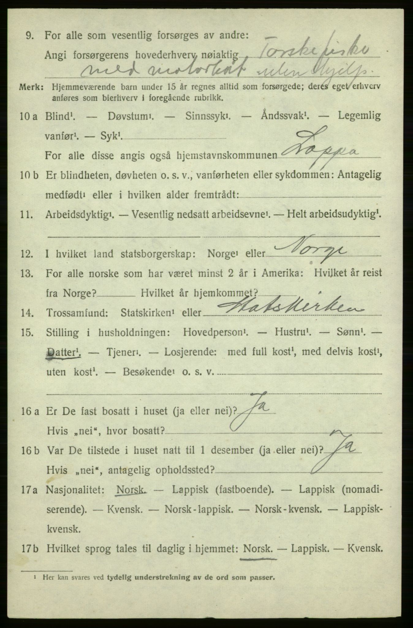SATØ, 1920 census for Loppa, 1920, p. 671