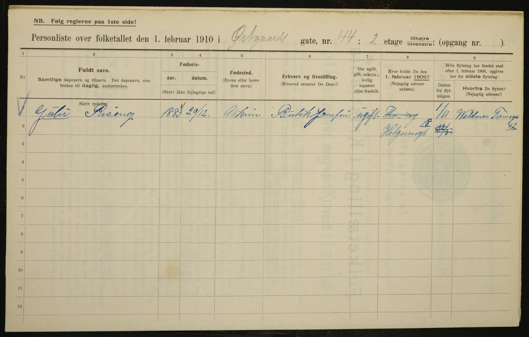 OBA, Municipal Census 1910 for Kristiania, 1910, p. 122669