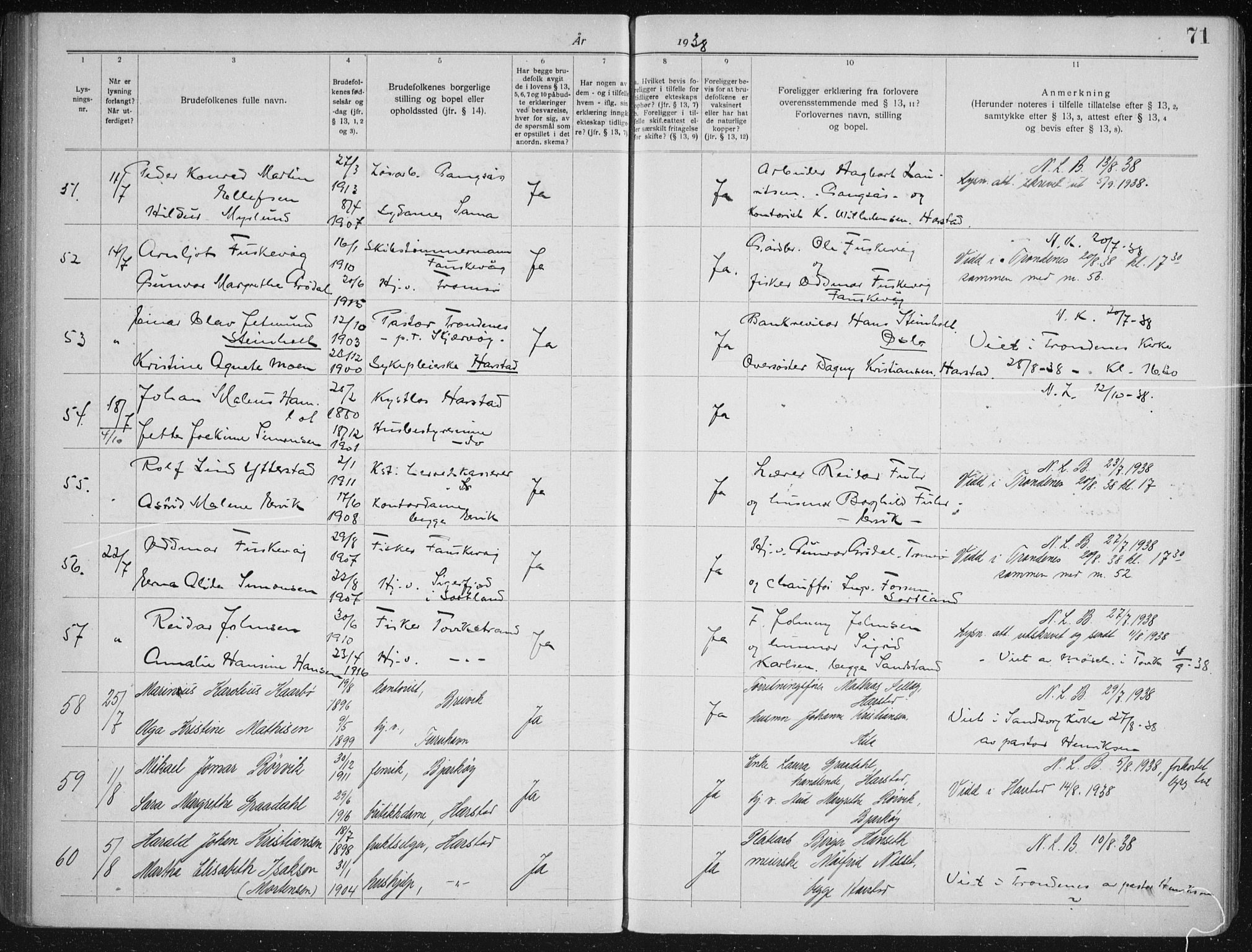 Trondenes sokneprestkontor, SATØ/S-1319/I/Ib/L0100: Banns register no. 100, 1931-1940, p. 71