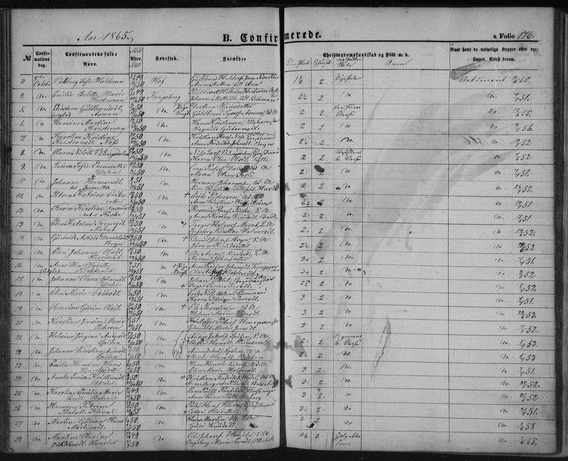 Kongsberg kirkebøker, SAKO/A-22/F/Fa/L0010: Parish register (official) no. I 10, 1859-1875, p. 176