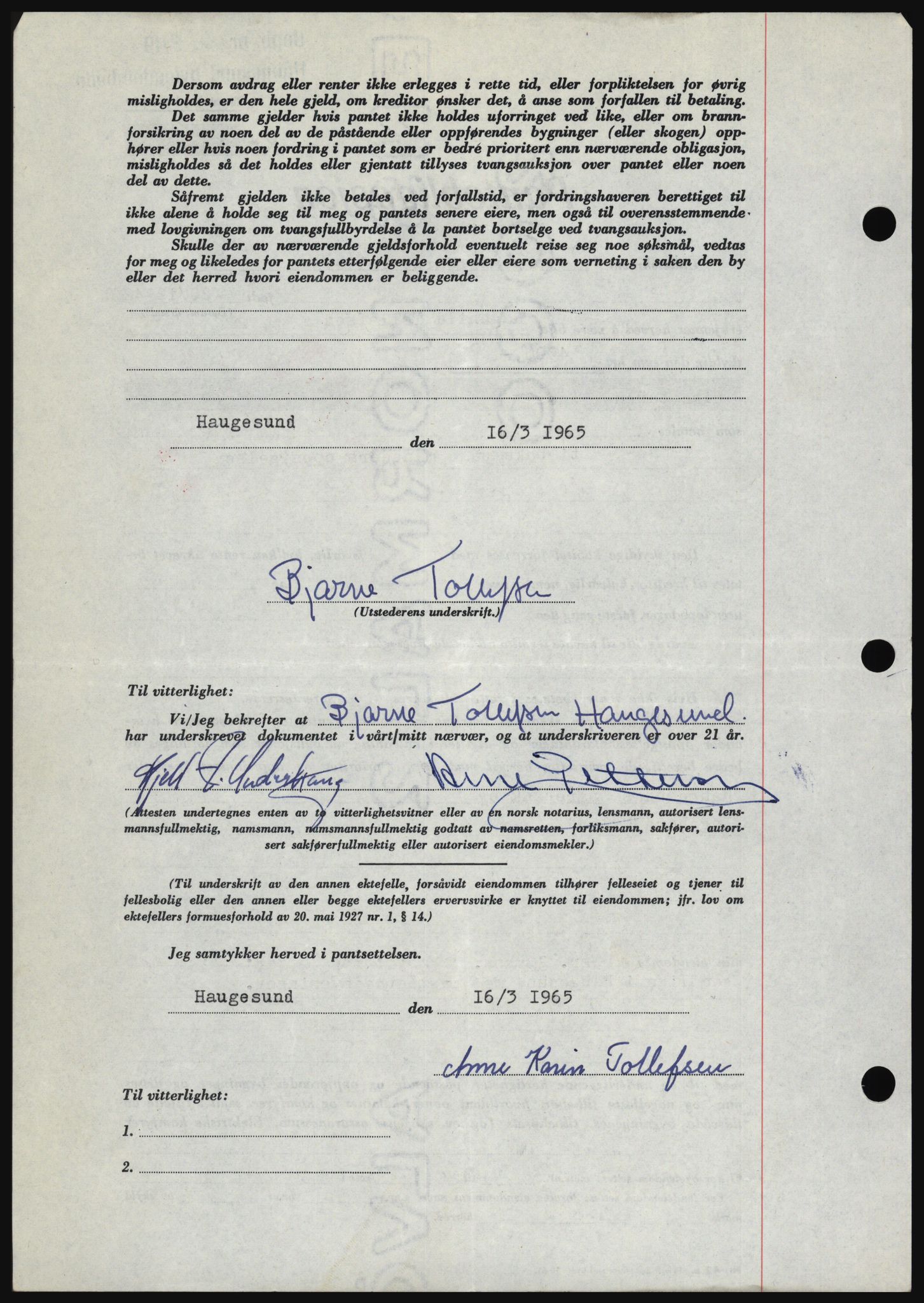 Haugesund tingrett, AV/SAST-A-101415/01/II/IIC/L0053: Mortgage book no. B 53, 1965-1965, Diary no: : 1727/1965