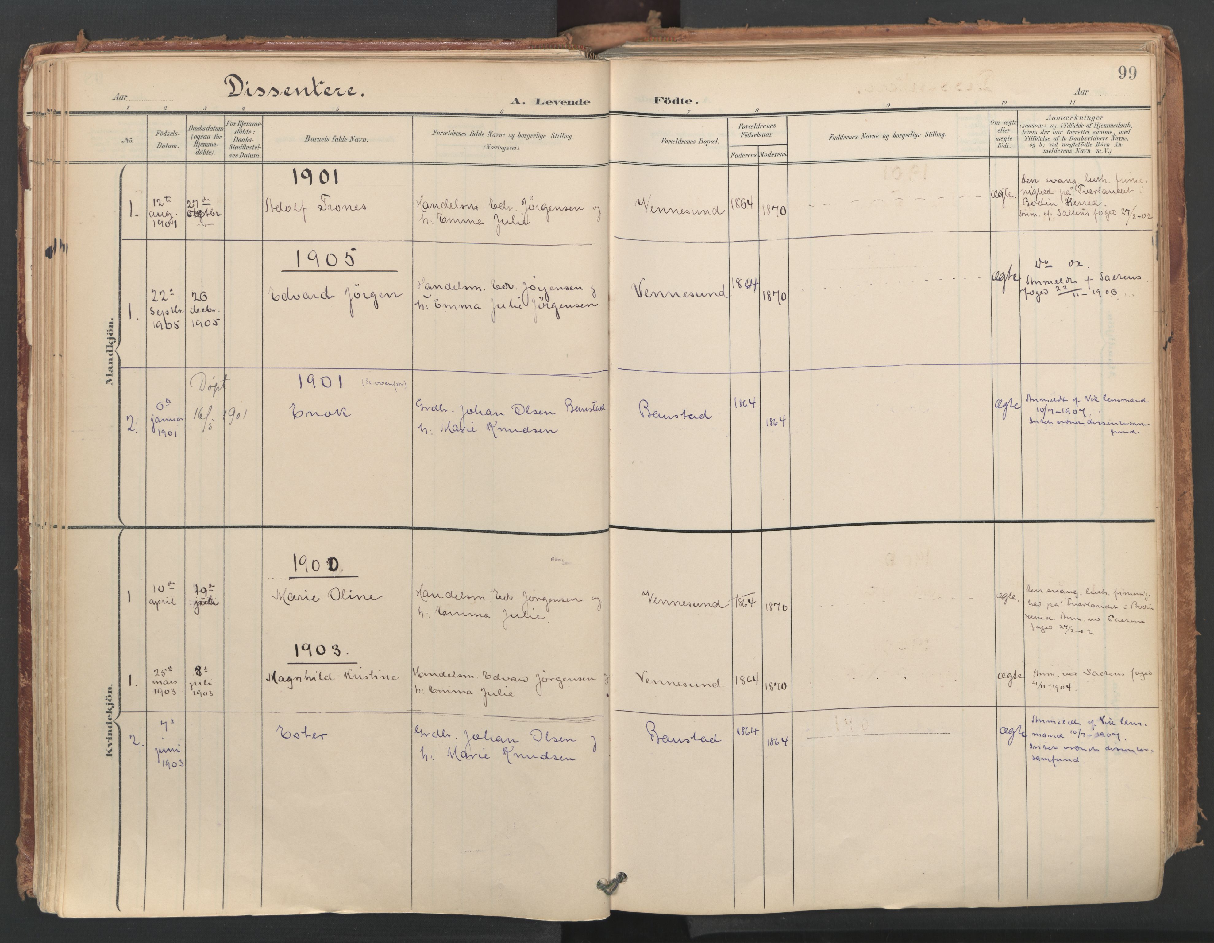 Ministerialprotokoller, klokkerbøker og fødselsregistre - Nordland, SAT/A-1459/812/L0180: Parish register (official) no. 812A09, 1901-1915, p. 99
