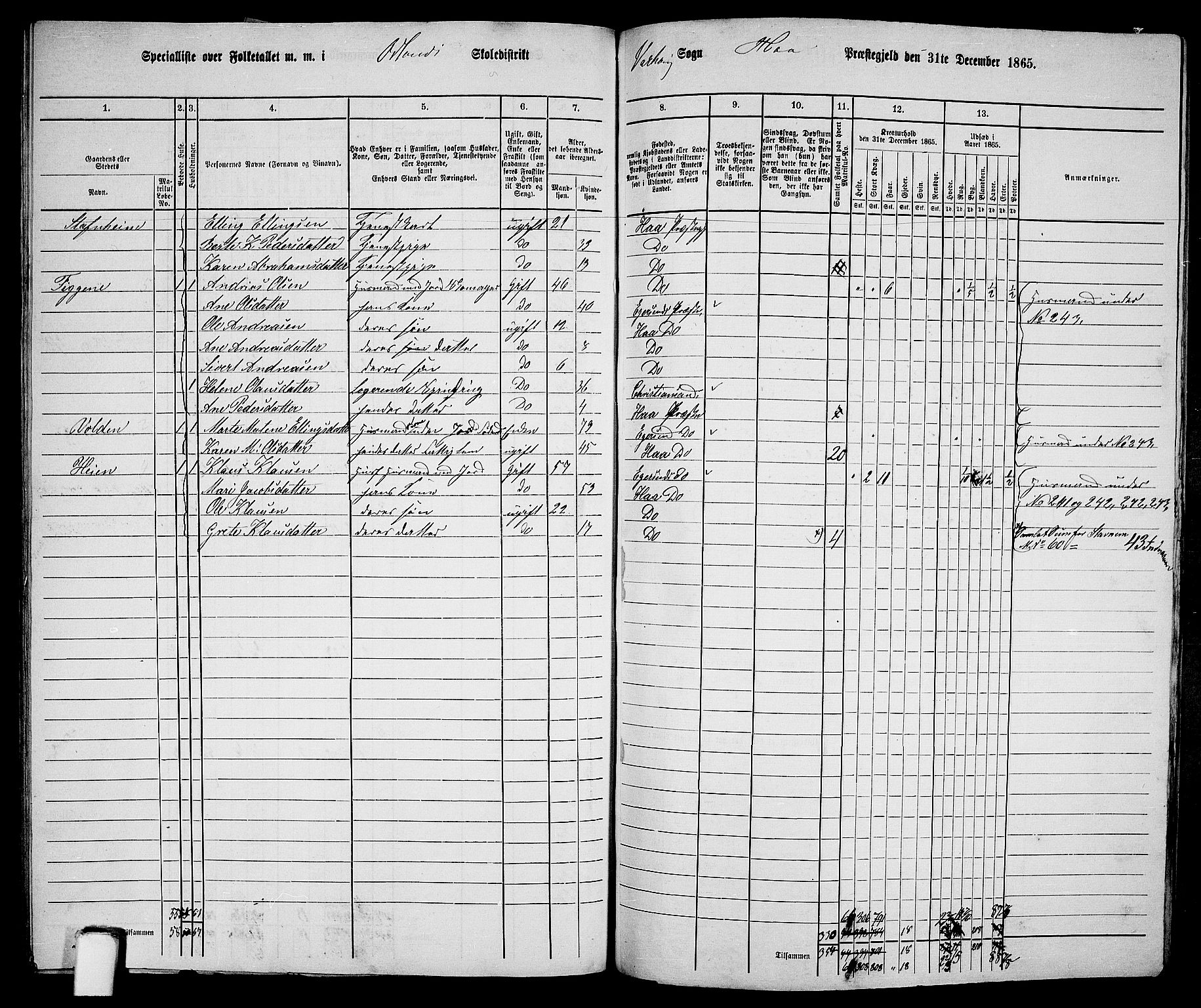 RA, 1865 census for Hå, 1865, p. 103