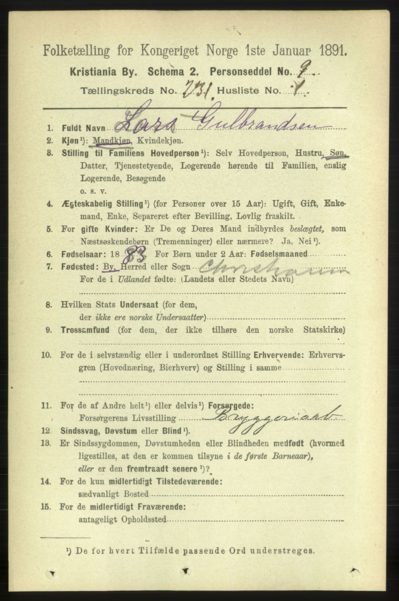 RA, 1891 census for 0301 Kristiania, 1891, p. 142513