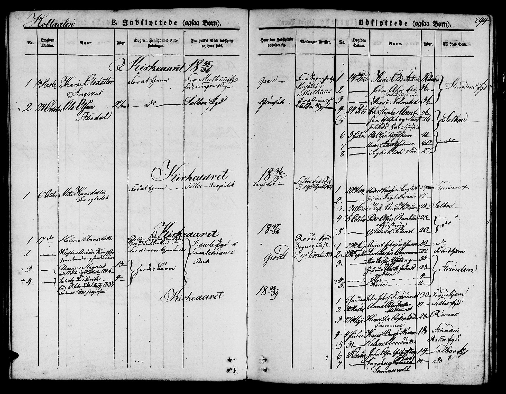 Ministerialprotokoller, klokkerbøker og fødselsregistre - Sør-Trøndelag, AV/SAT-A-1456/685/L0960: Parish register (official) no. 685A05 /1, 1829-1845, p. 294