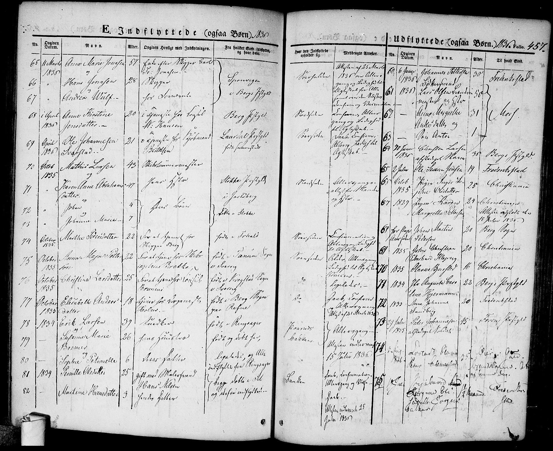 Halden prestekontor Kirkebøker, SAO/A-10909/F/Fa/L0005: Parish register (official) no. I 5, 1834-1845, p. 457