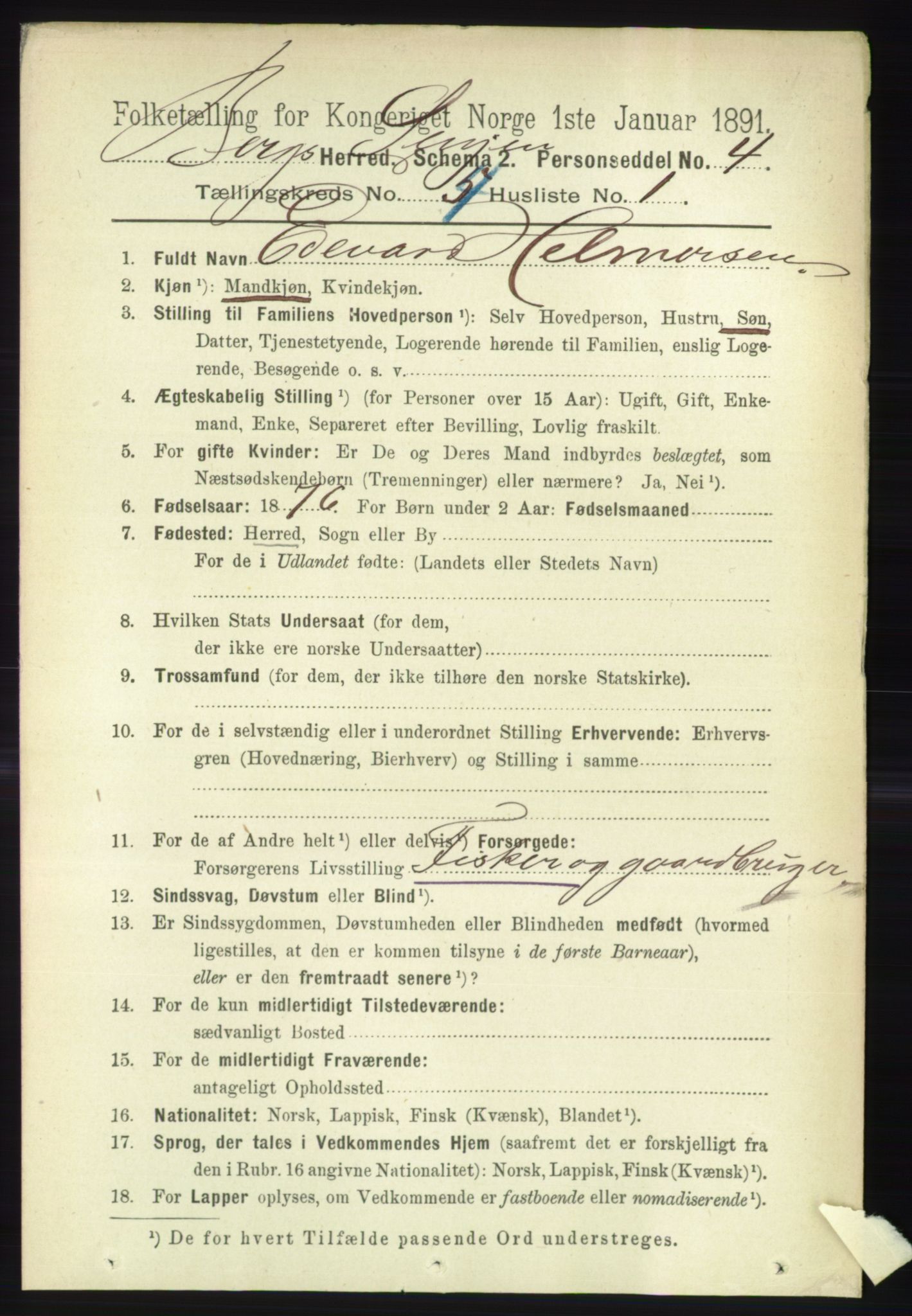 RA, 1891 census for 1929 Berg, 1891, p. 1645