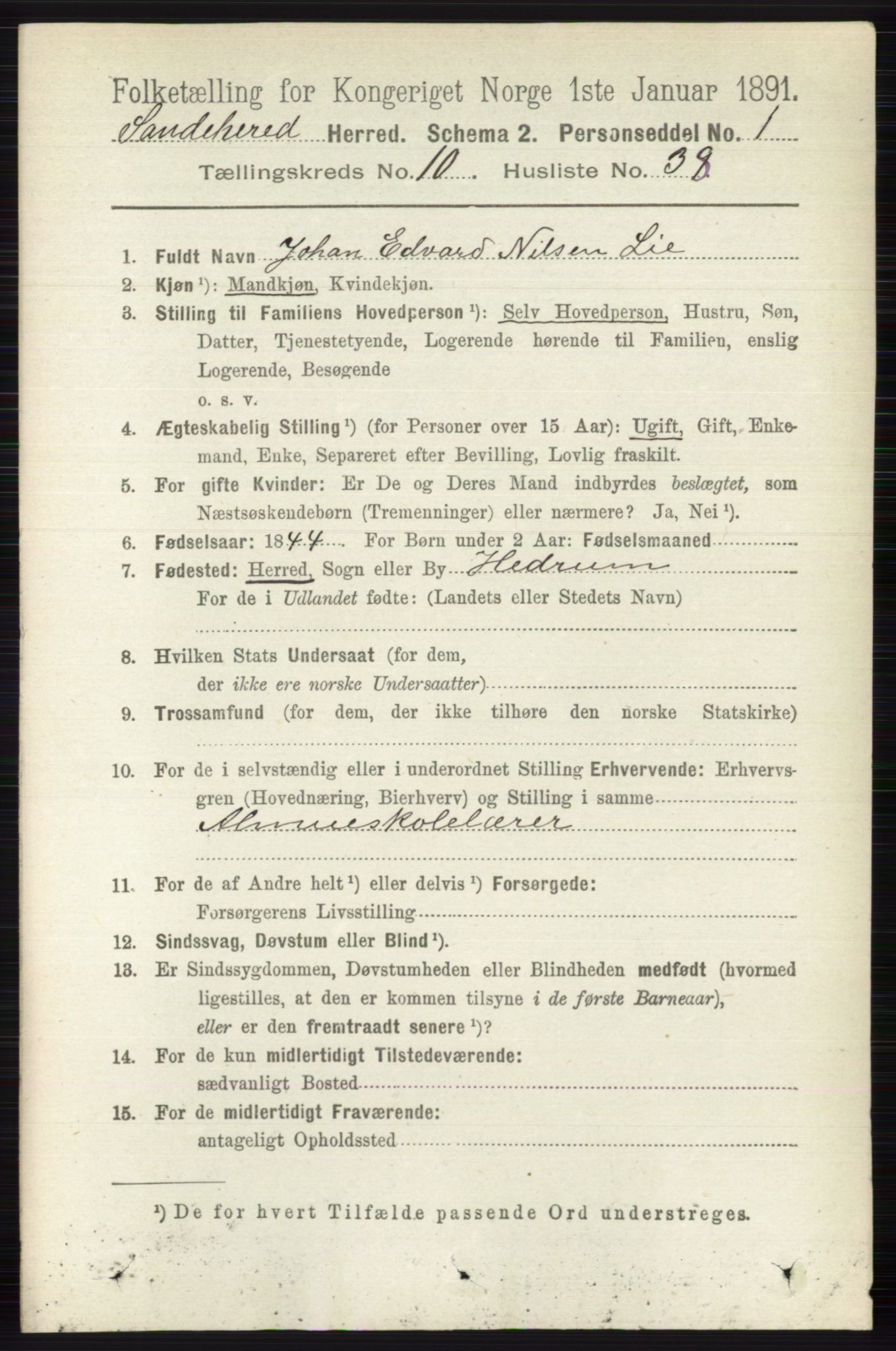 RA, 1891 census for 0724 Sandeherred, 1891, p. 6442