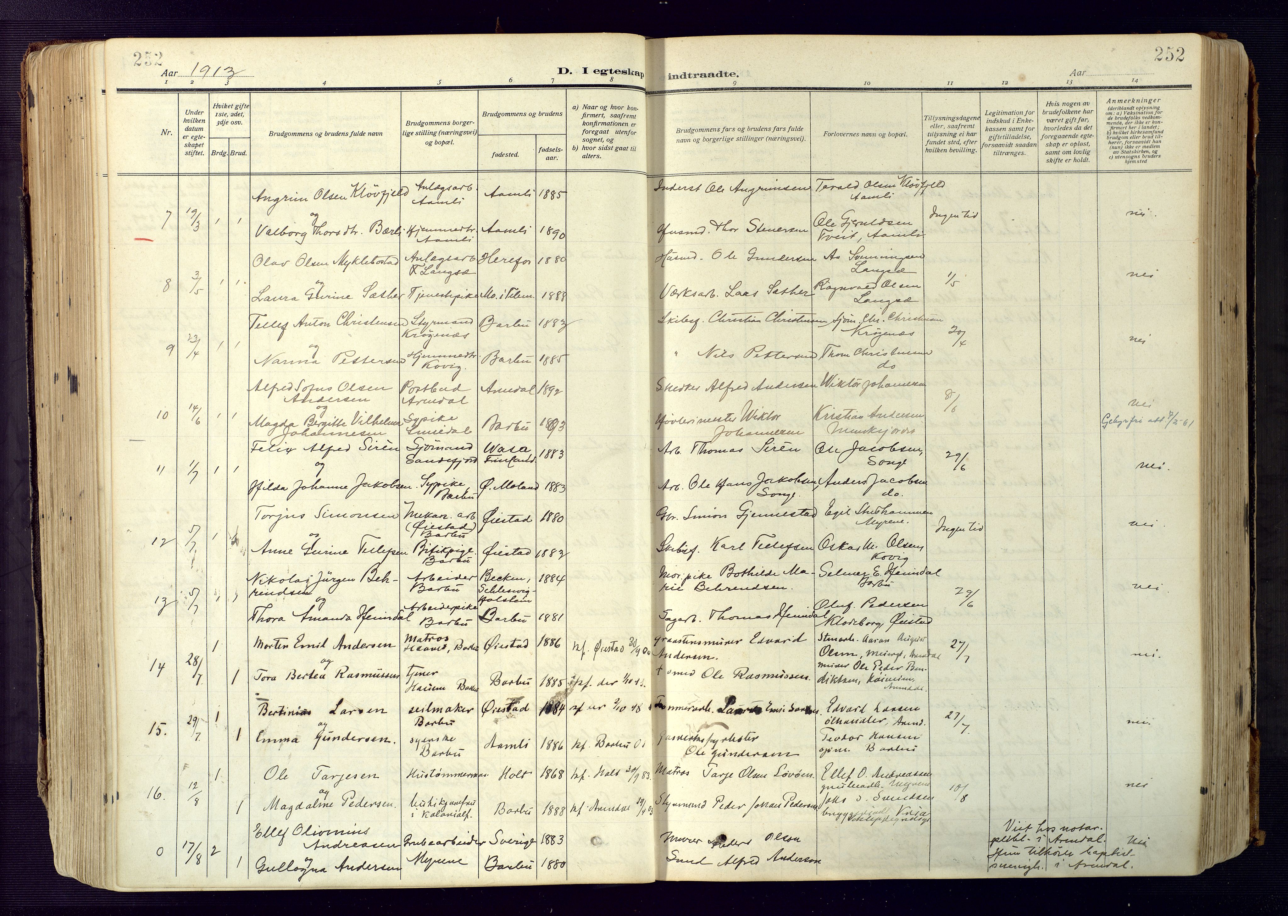 Barbu sokneprestkontor, SAK/1111-0003/F/Fa/L0006: Parish register (official) no. A 6, 1910-1929, p. 252