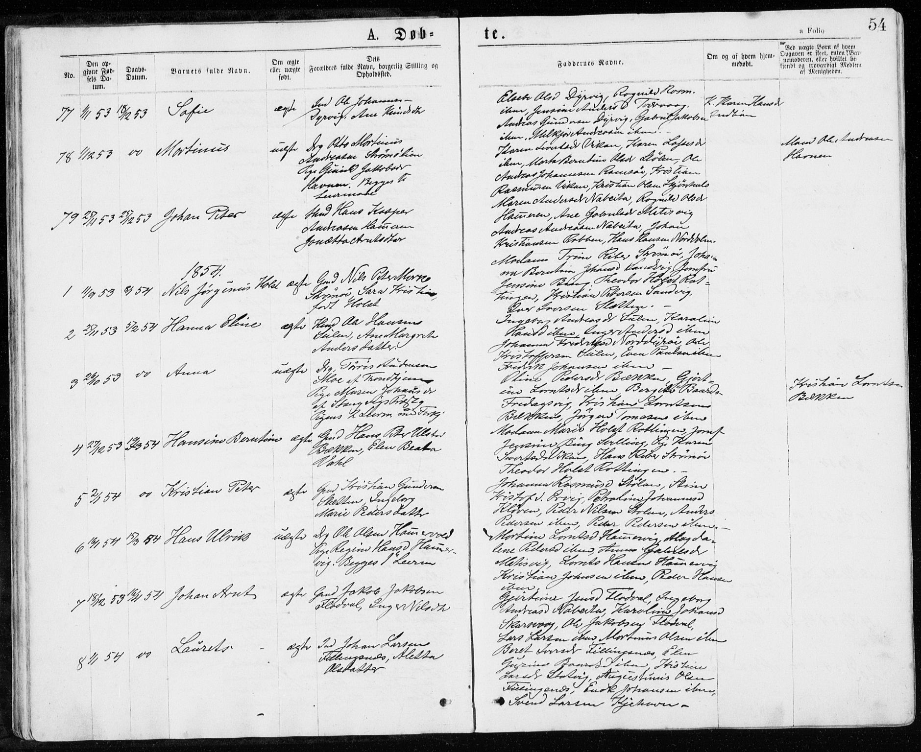 Ministerialprotokoller, klokkerbøker og fødselsregistre - Sør-Trøndelag, SAT/A-1456/640/L0576: Parish register (official) no. 640A01, 1846-1876, p. 54