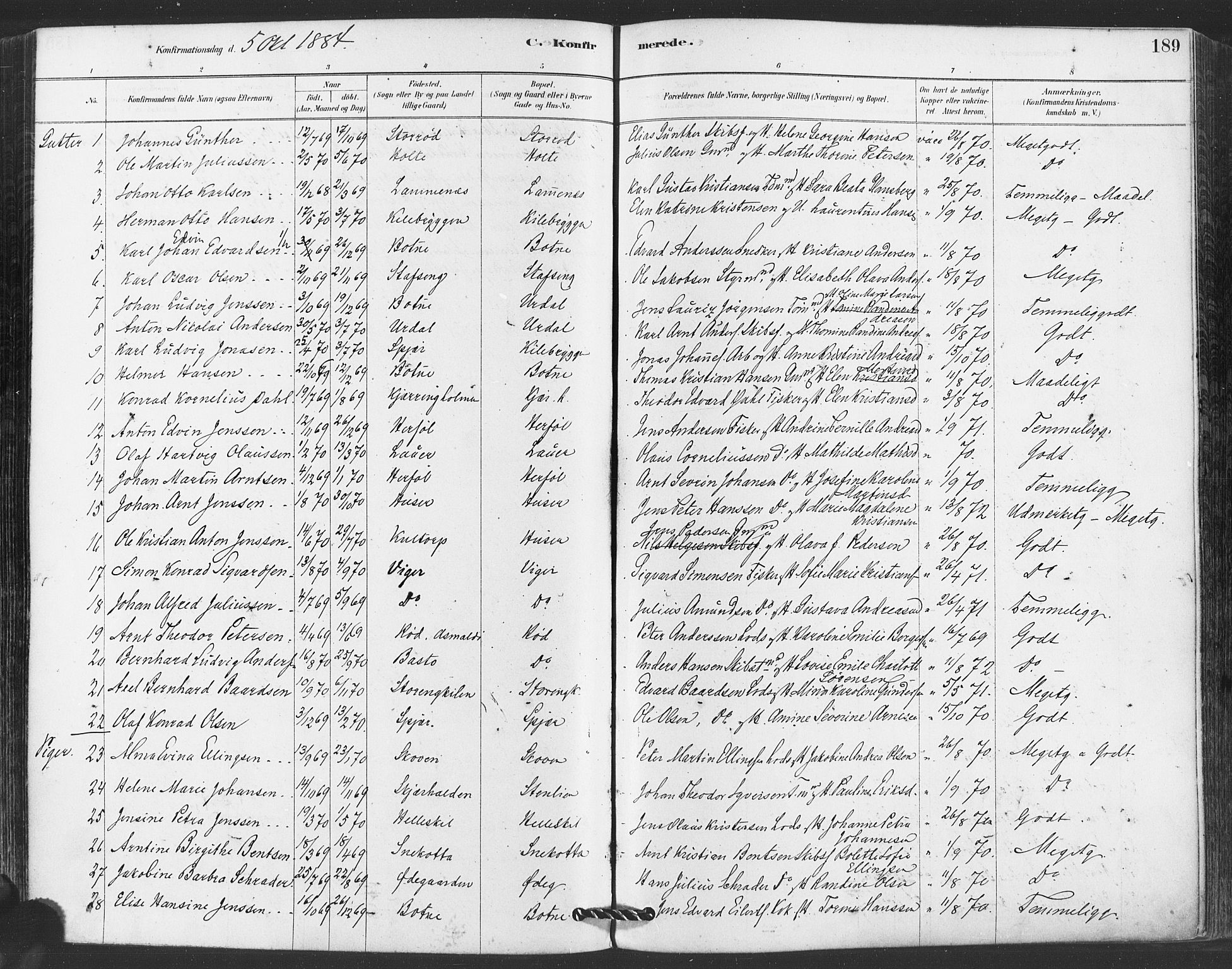 Hvaler prestekontor Kirkebøker, AV/SAO-A-2001/F/Fa/L0008: Parish register (official) no. I 8, 1878-1895, p. 189