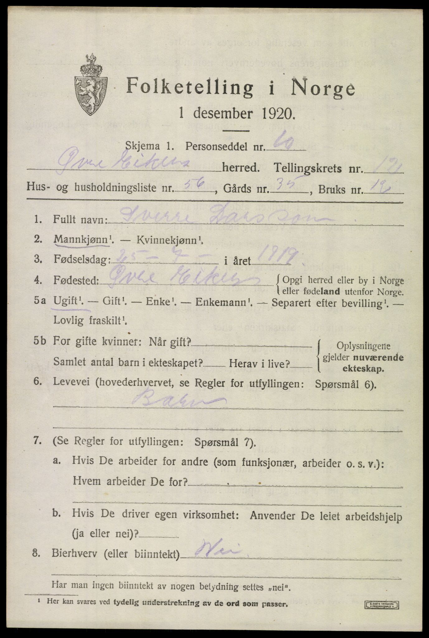 SAKO, 1920 census for Øvre Eiker, 1920, p. 19222