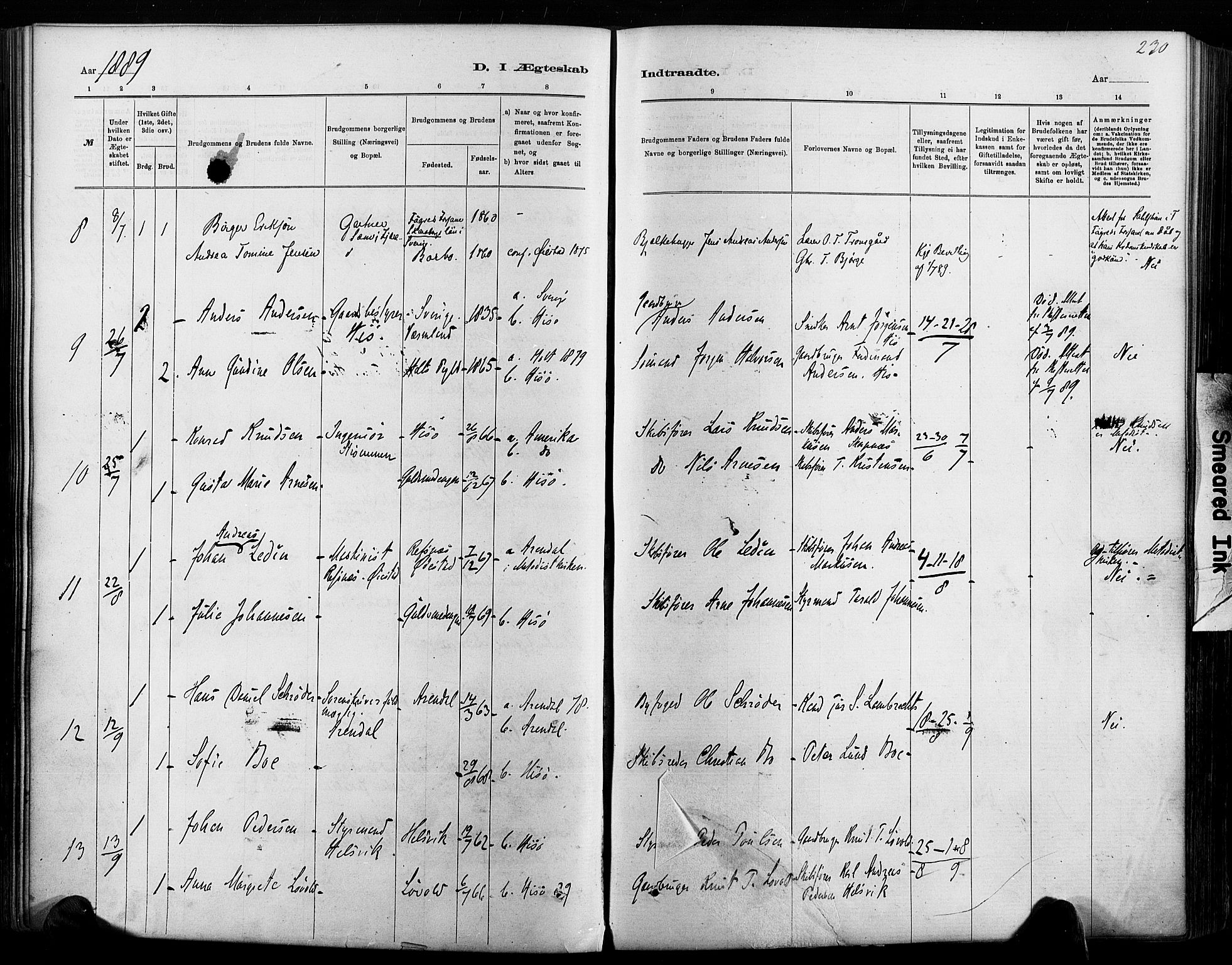 Hisøy sokneprestkontor, AV/SAK-1111-0020/F/Fa/L0003: Parish register (official) no. A 3, 1881-1894, p. 230