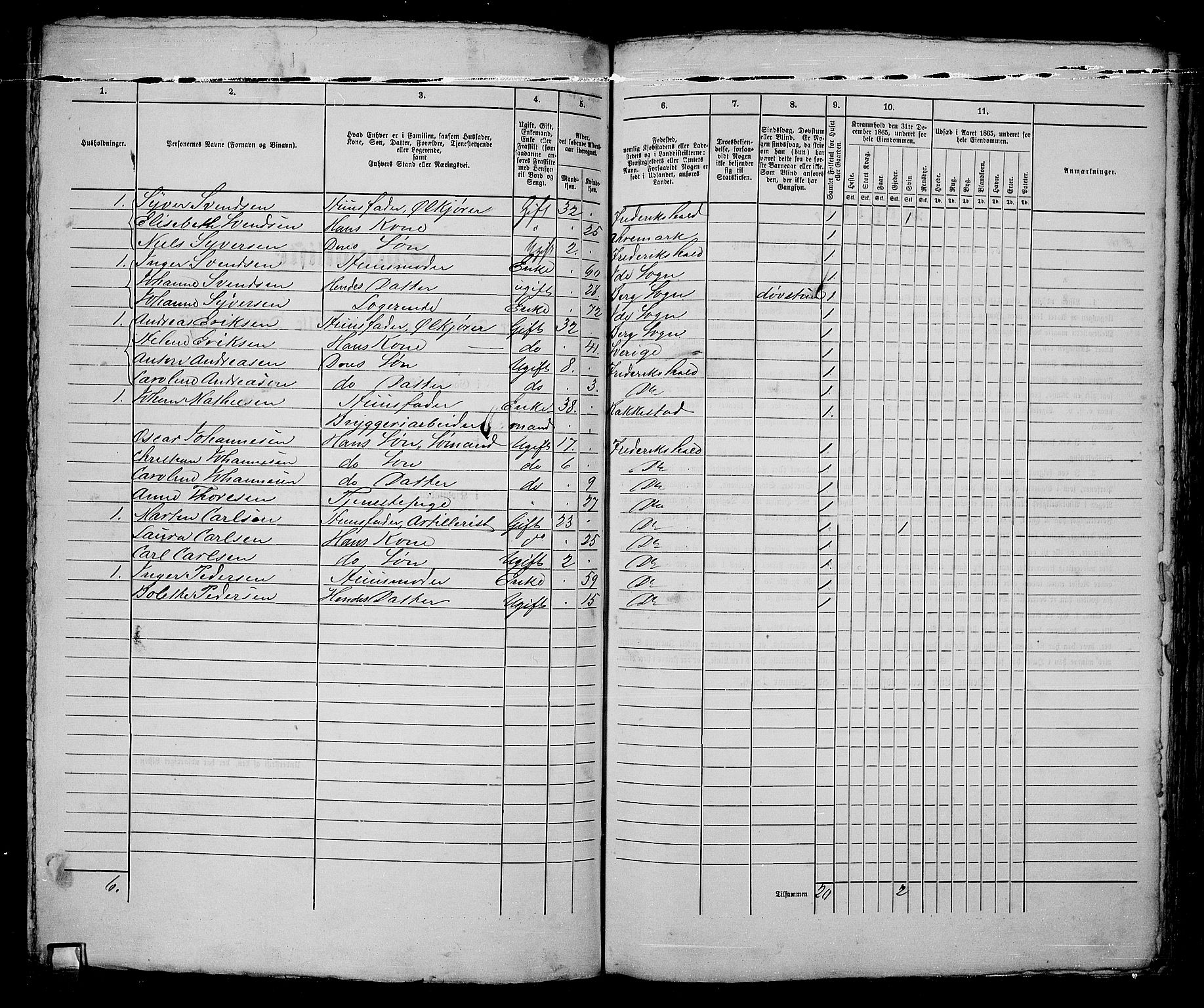 RA, 1865 census for Fredrikshald, 1865, p. 1000