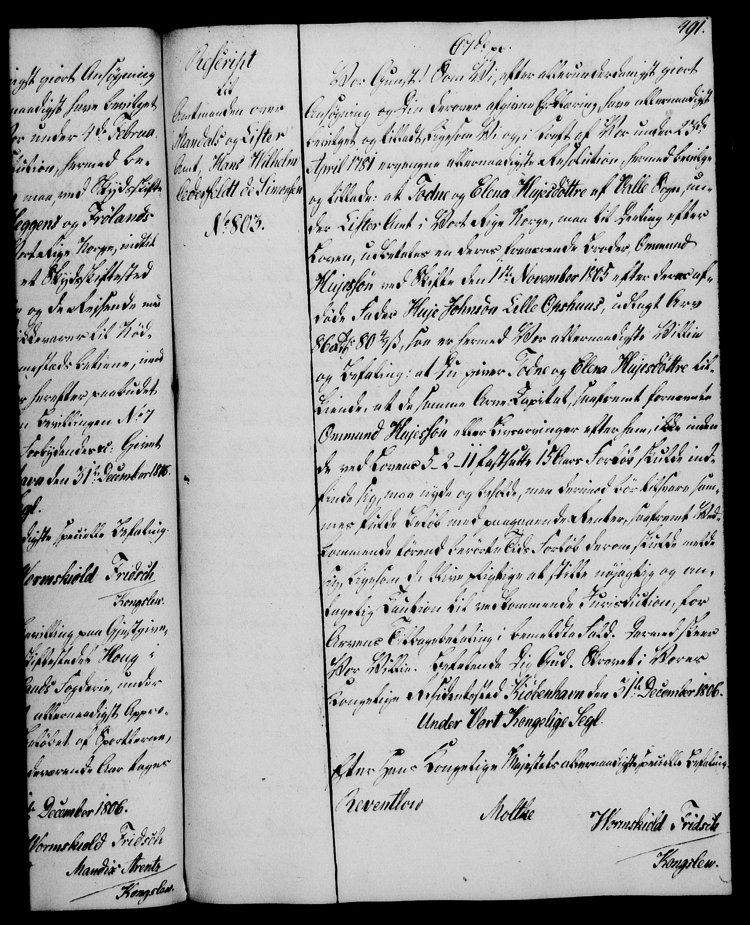 Rentekammeret, Kammerkanselliet, AV/RA-EA-3111/G/Gg/Gga/L0018: Norsk ekspedisjonsprotokoll med register (merket RK 53.18), 1804-1806, p. 491