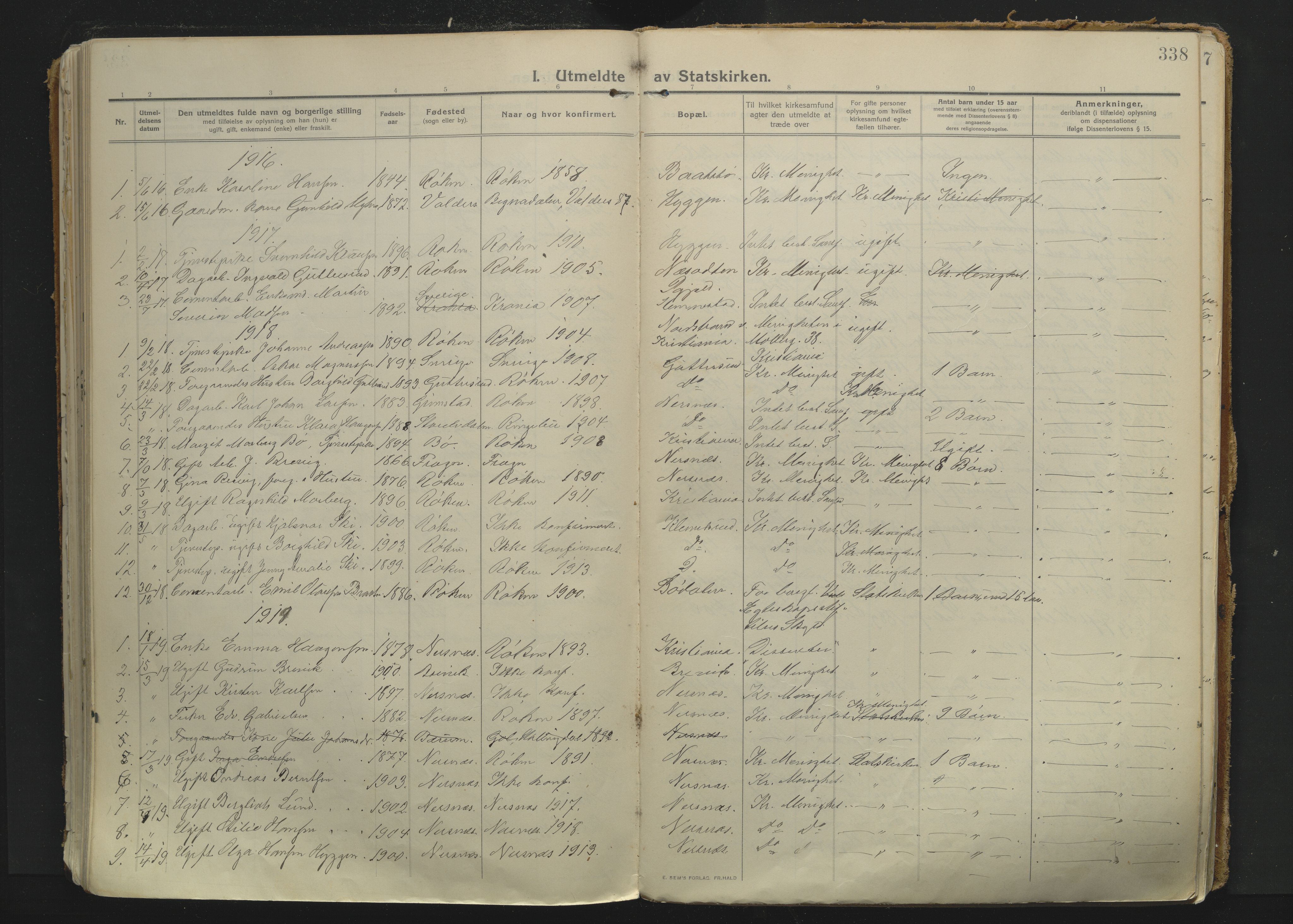 Røyken kirkebøker, AV/SAKO-A-241/F/Fa/L0010: Parish register (official) no. 10, 1912-1927, p. 338