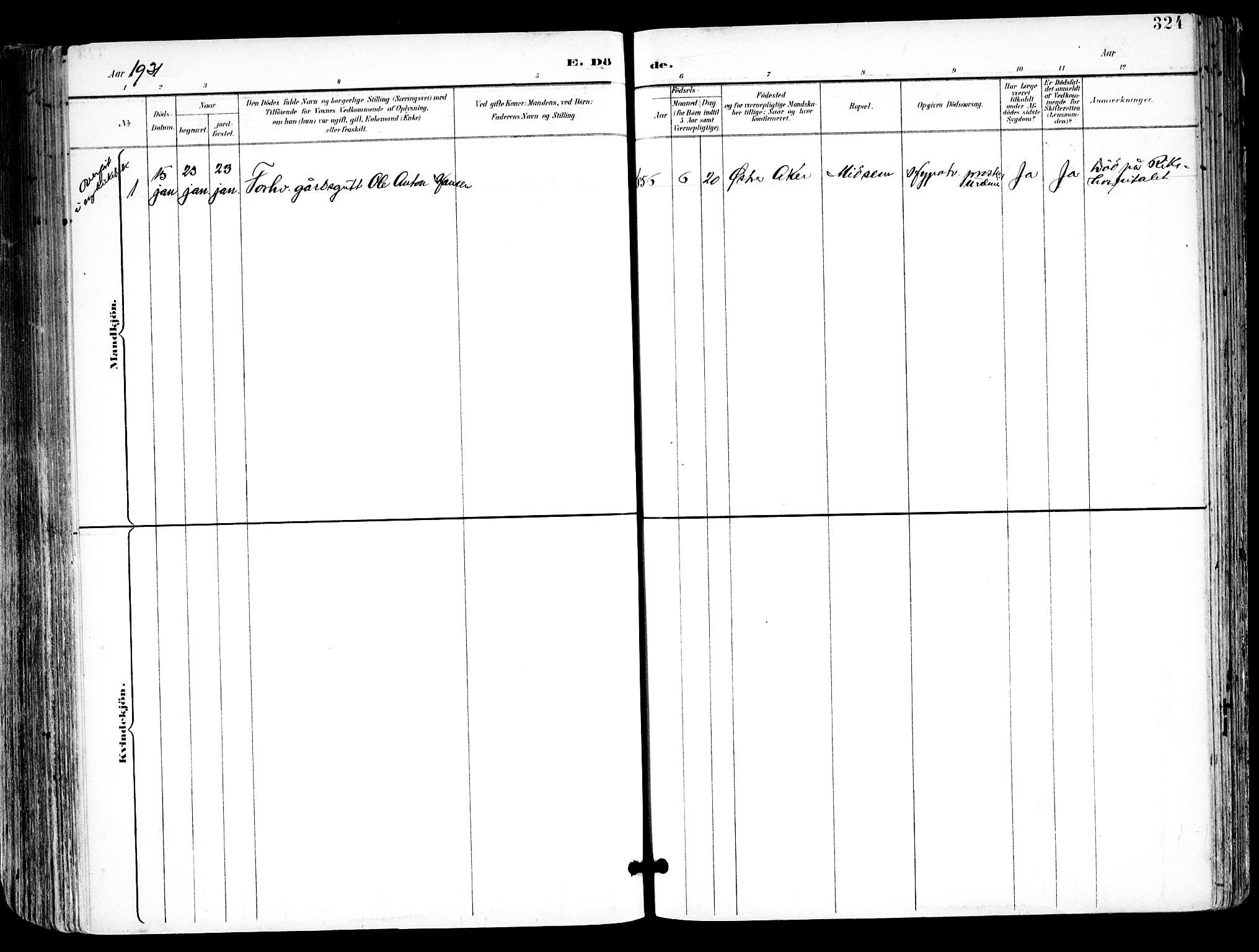 Kråkstad prestekontor Kirkebøker, SAO/A-10125a/F/Fa/L0010: Parish register (official) no. I 10, 1893-1931, p. 324