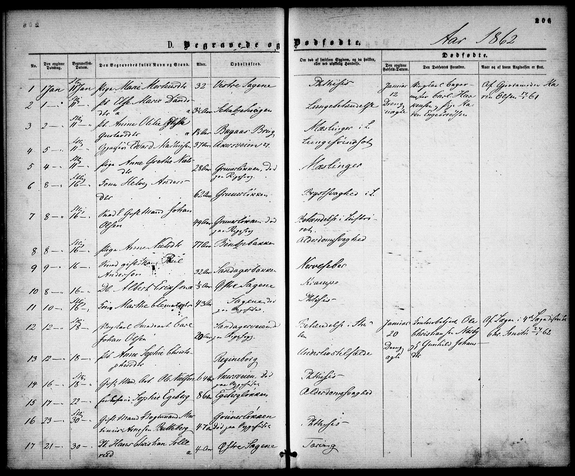 Gamle Aker prestekontor Kirkebøker, SAO/A-10617a/F/L0001: Parish register (official) no. 1, 1861-1865, p. 206
