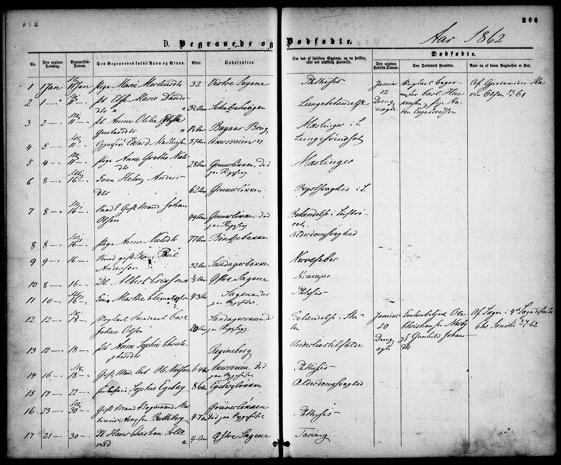 Gamle Aker prestekontor Kirkebøker, AV/SAO-A-10617a/F/L0001: Parish register (official) no. 1, 1861-1865, p. 206