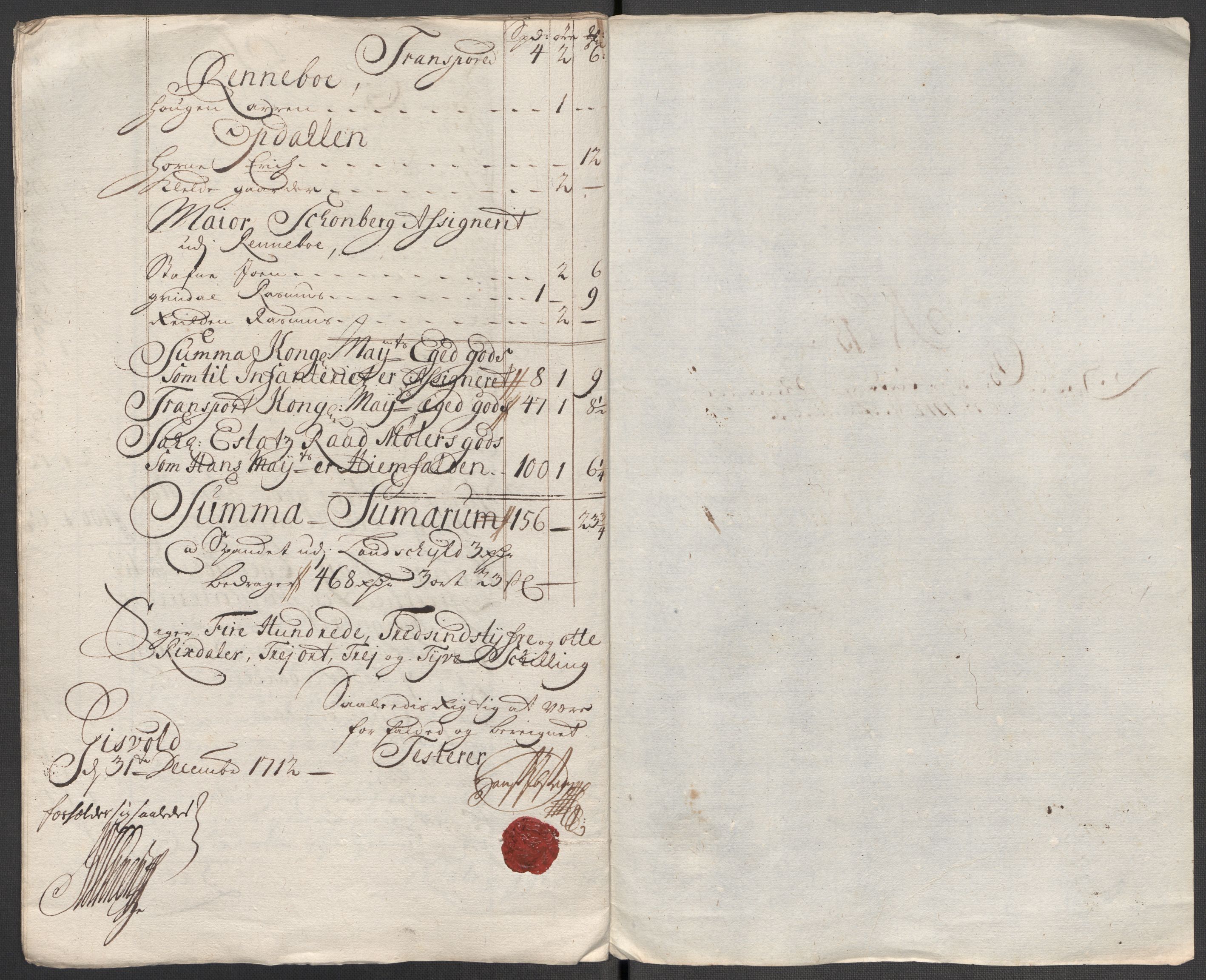 Rentekammeret inntil 1814, Reviderte regnskaper, Fogderegnskap, AV/RA-EA-4092/R60/L3963: Fogderegnskap Orkdal og Gauldal, 1712, p. 162