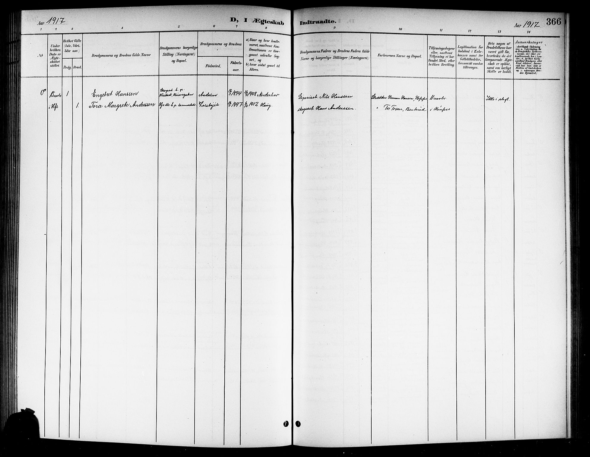 Norderhov kirkebøker, AV/SAKO-A-237/G/Gb/L0002: Parish register (copy) no. II 2, 1891-1921, p. 366