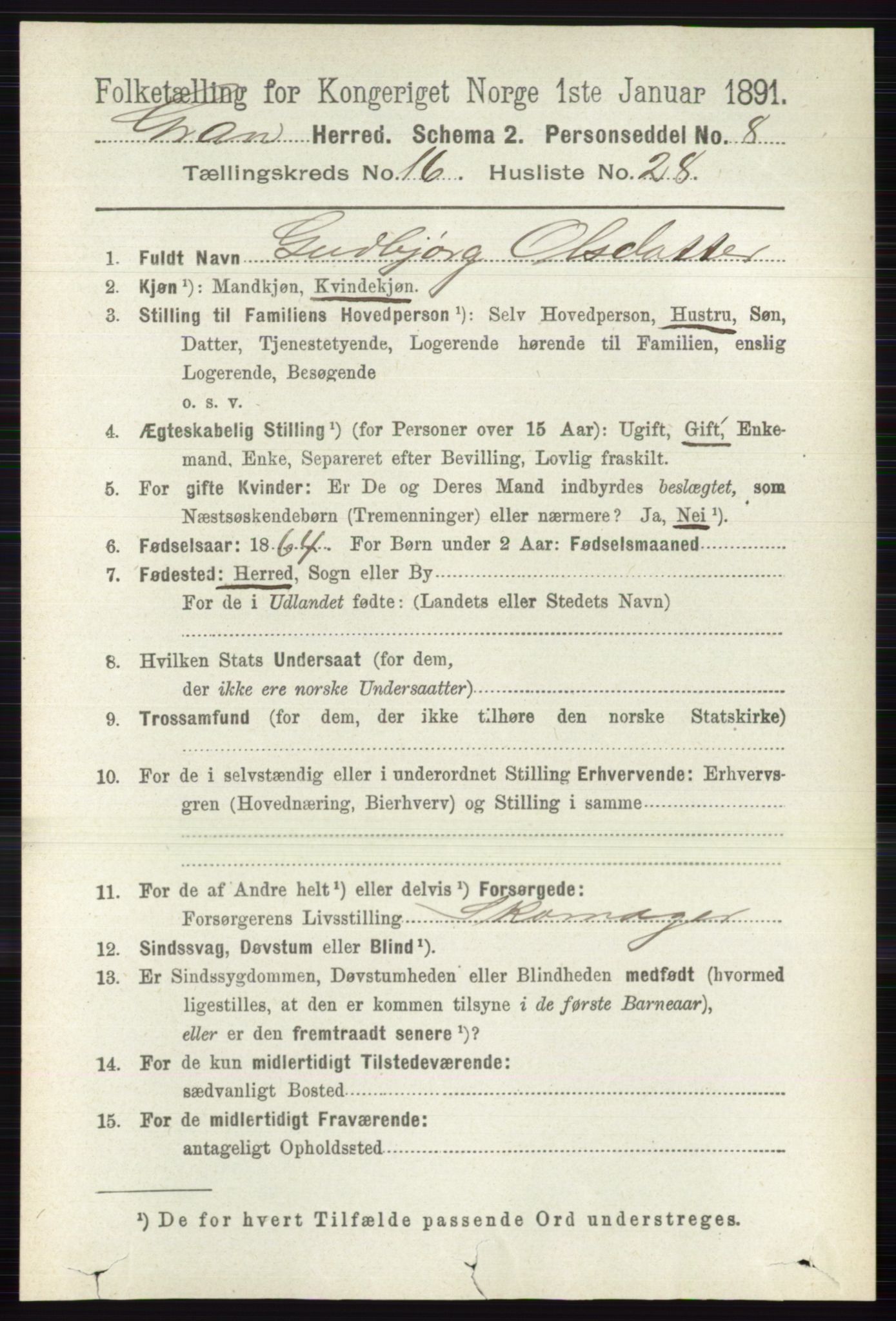 RA, 1891 census for 0534 Gran, 1891, p. 8279