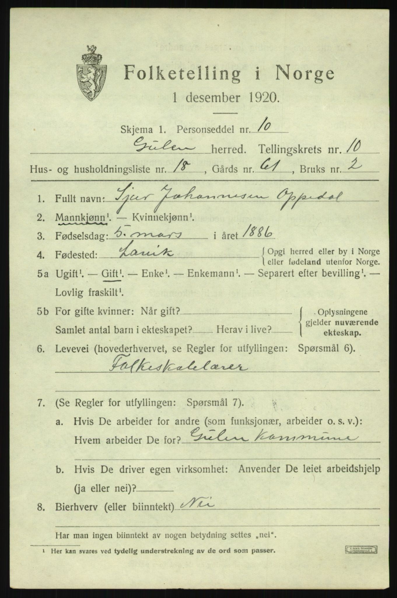 SAB, 1920 census for Gulen, 1920, p. 4781