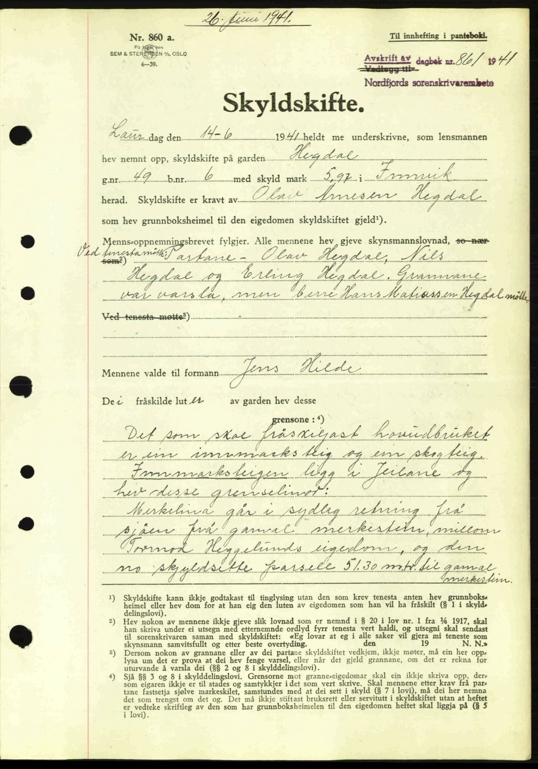 Nordfjord sorenskriveri, AV/SAB-A-2801/02/02b/02bj/L0006: Mortgage book no. A6, 1940-1941, Diary no: : 861/1941