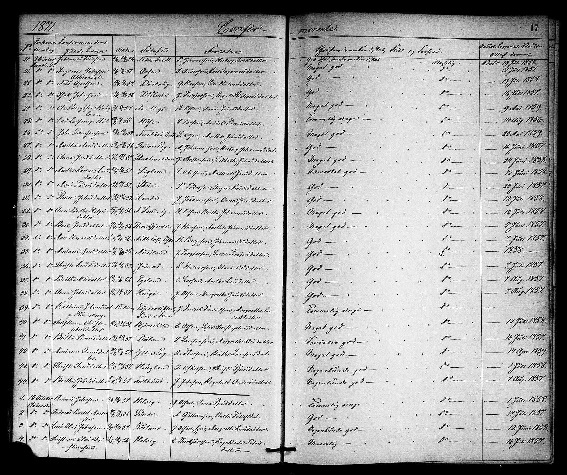 Kvinnherad sokneprestembete, SAB/A-76401/H/Haa: Parish register (official) no. A 10, 1867-1886, p. 17