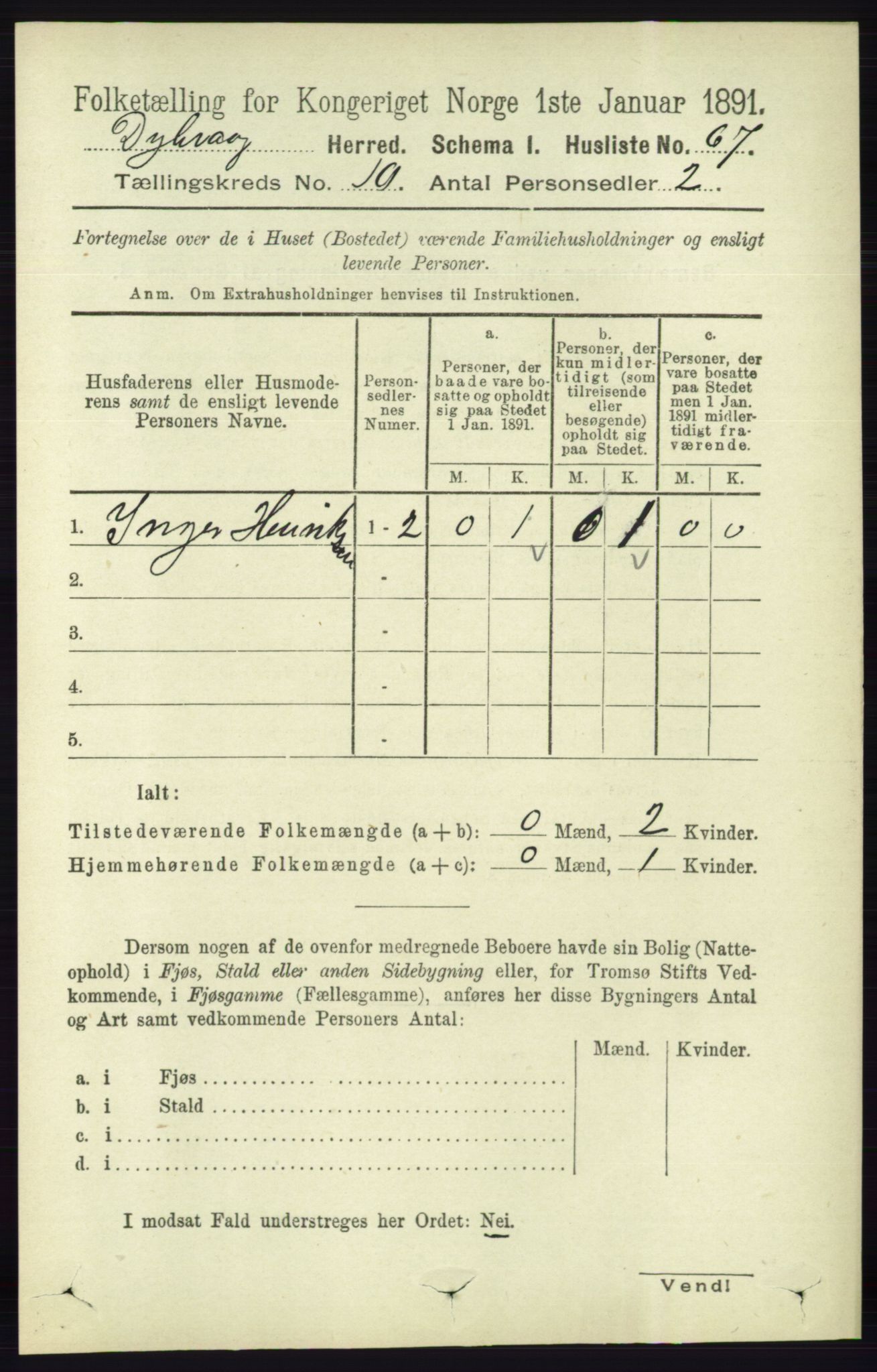 RA, 1891 census for 0915 Dypvåg, 1891, p. 3689