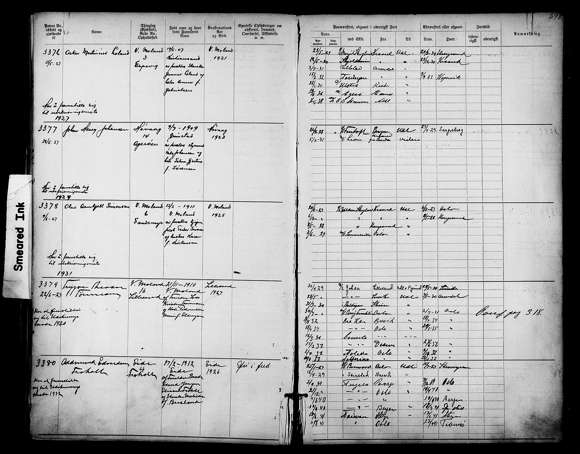 Lillesand mønstringskrets, AV/SAK-2031-0014/F/Fa/L0003: Annotasjonsrulle nr 1911-3489 med register, W-9, 1891-1932, p. 335