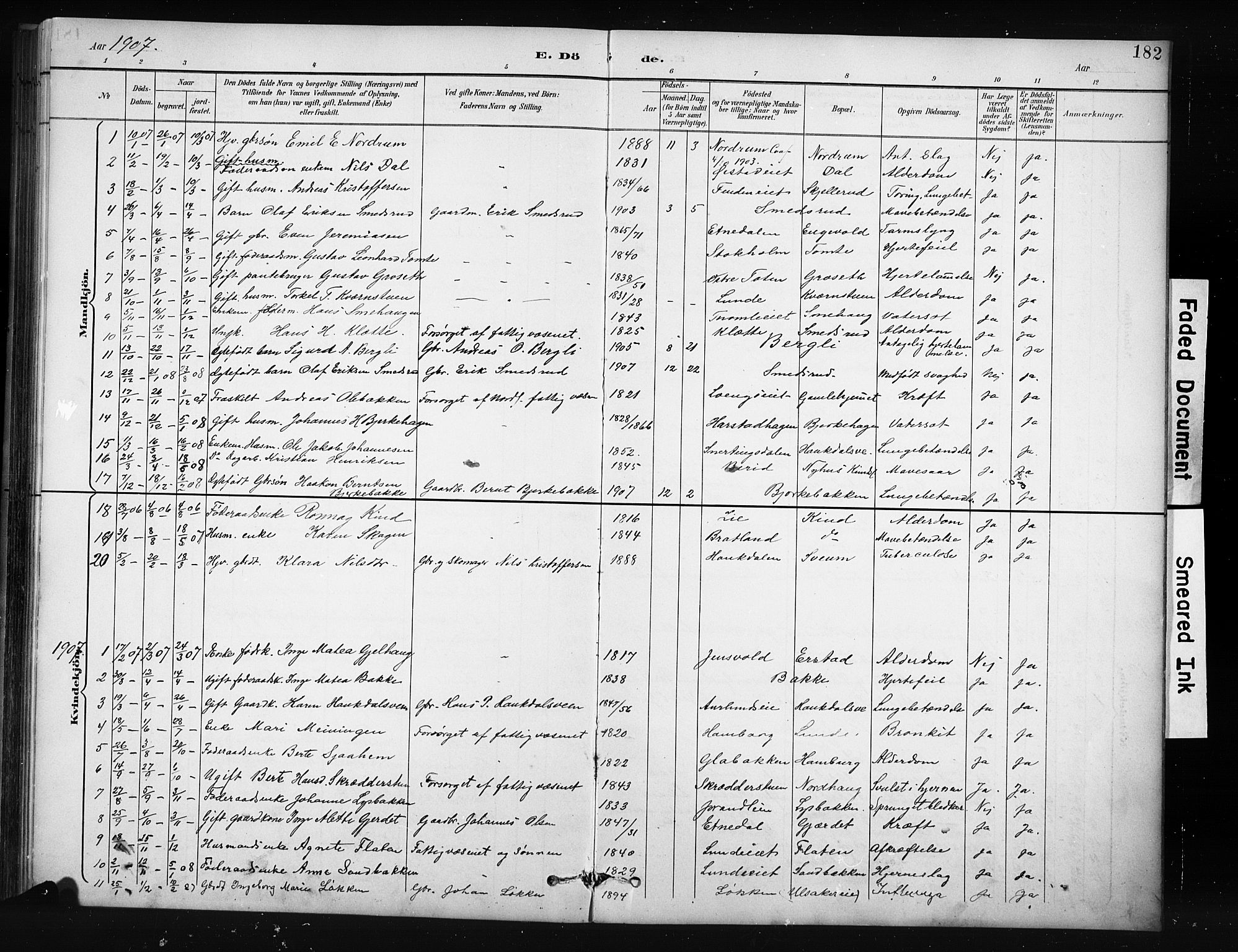 Nordre Land prestekontor, SAH/PREST-124/H/Ha/Hab/L0012: Parish register (copy) no. 12, 1891-1909, p. 182