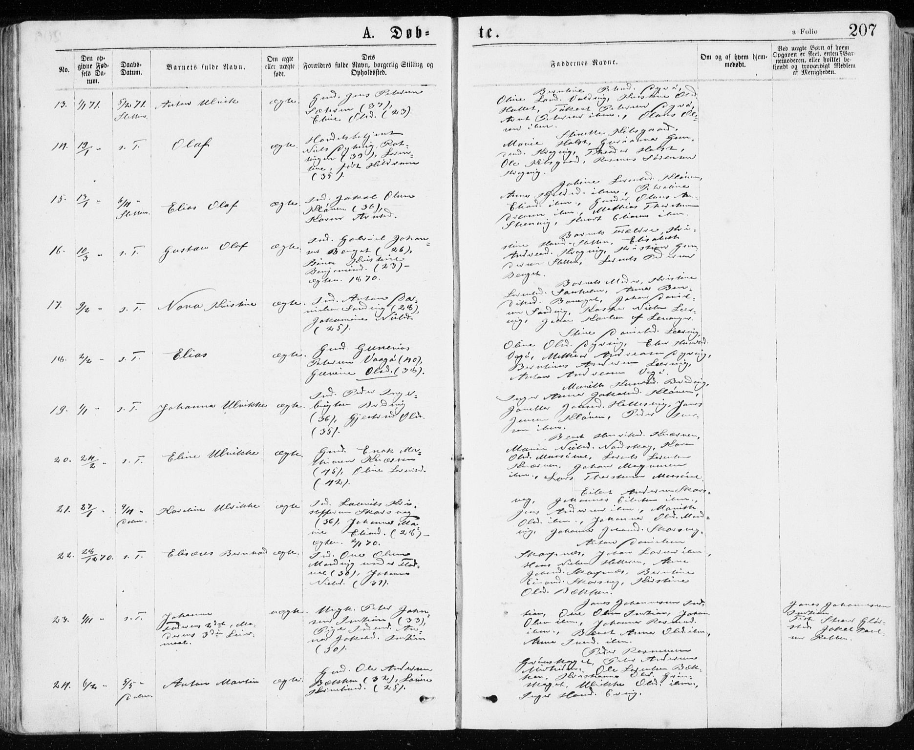 Ministerialprotokoller, klokkerbøker og fødselsregistre - Sør-Trøndelag, AV/SAT-A-1456/640/L0576: Parish register (official) no. 640A01, 1846-1876, p. 207